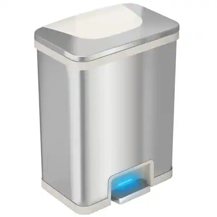 Front. iTouchless - 13 Gallon AutoStep Stainless Steel Sensor Kitchen Trash Can with AbsorbX Odor Filter - Silver.
