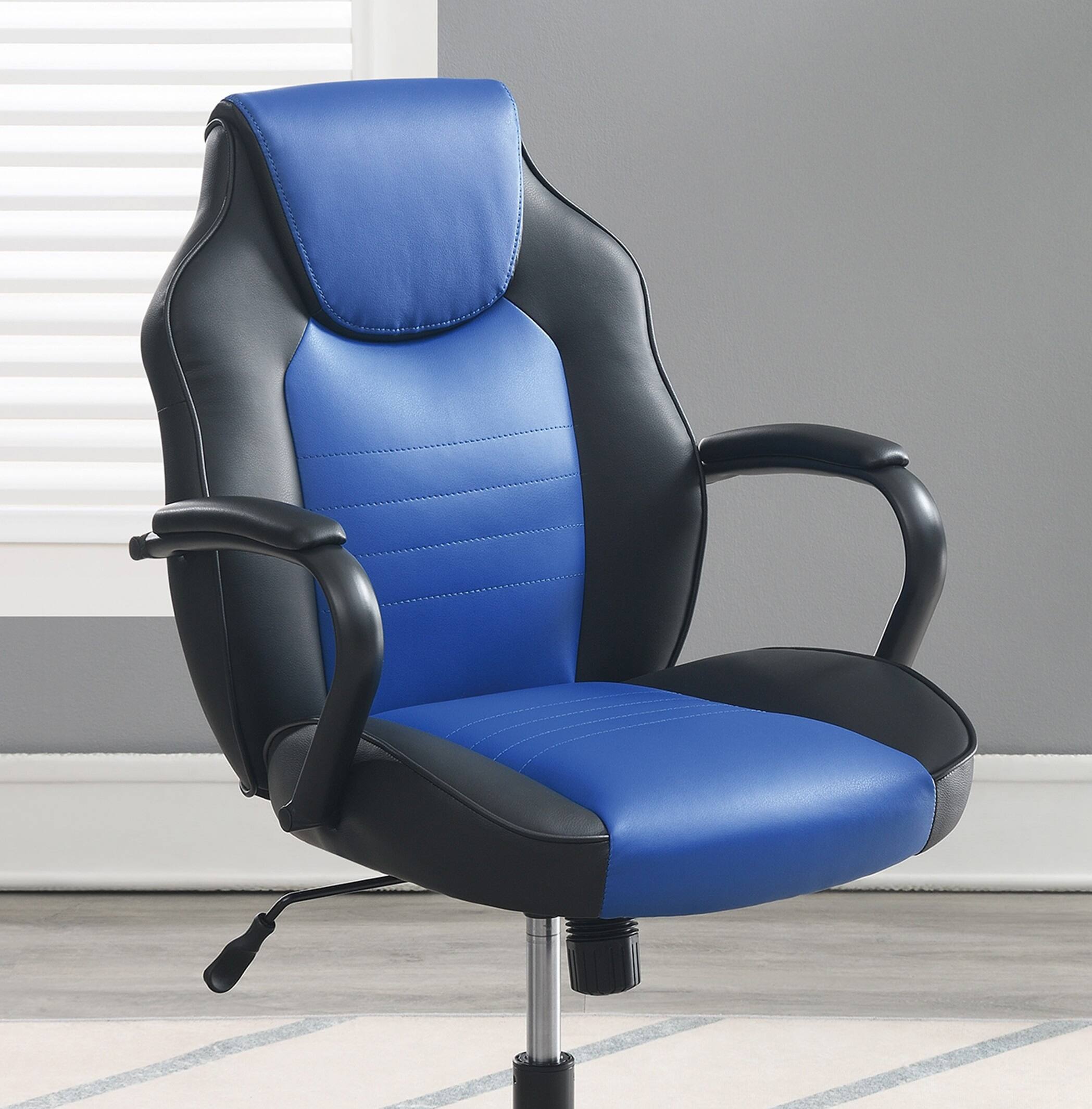 Alt View 4. Spaco - Spaco Gaming Executive Office Chair, Faux Leather Chairs Casters Plush Padded Chair with Arms Comfortable Modern Stylish - Black+Blue.