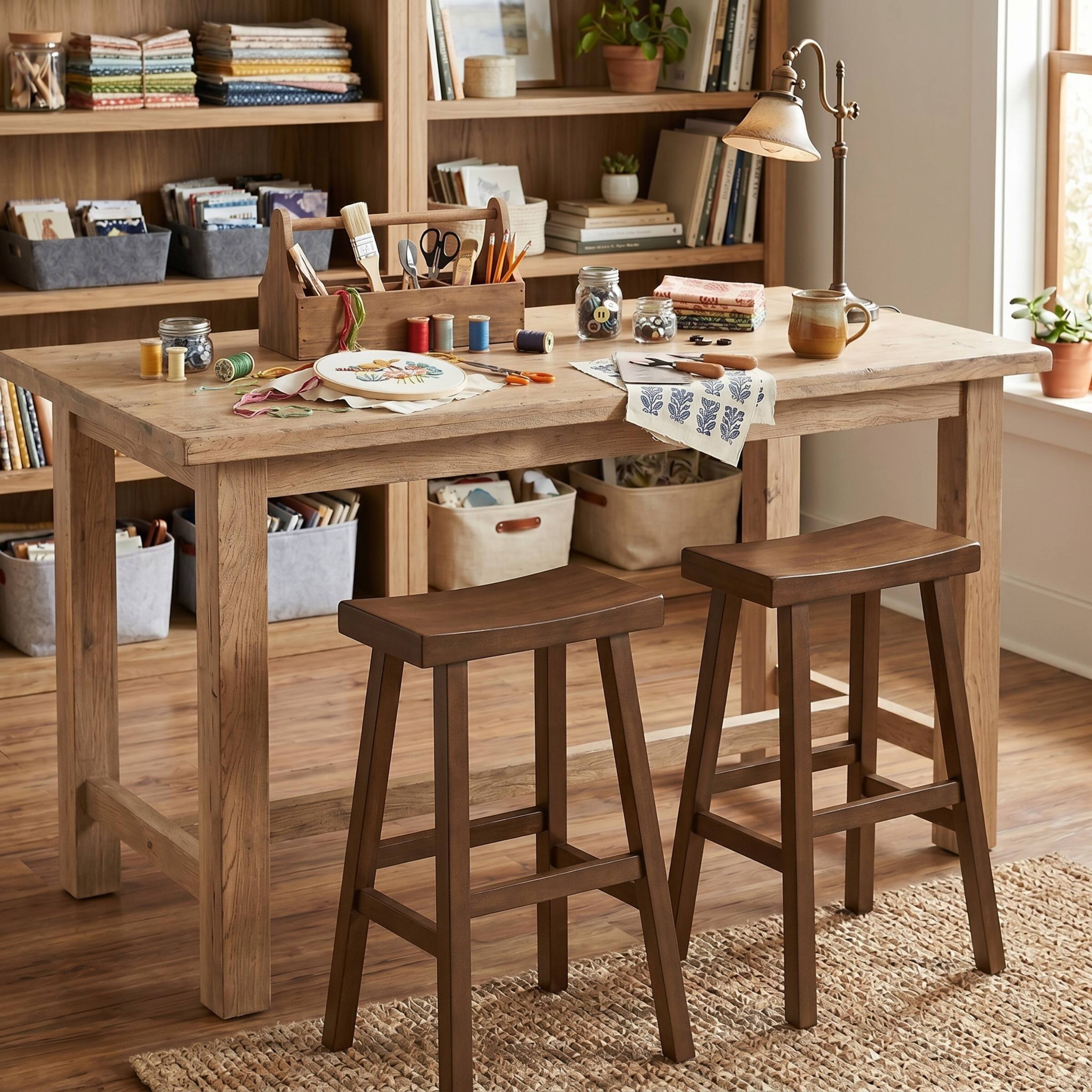Alt View 7. Alaterre Furniture - Bar Stools Set of 2 31-Inch Tall Counter Height Bar Stools with Backless Saddle Seat and Footrests, Walnut - Walnut.