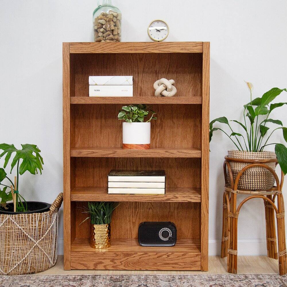 Alt View 3. Concepts in Wood - Single Wide Bookcase 4 Shelves Dry Oak Finish - Brown.