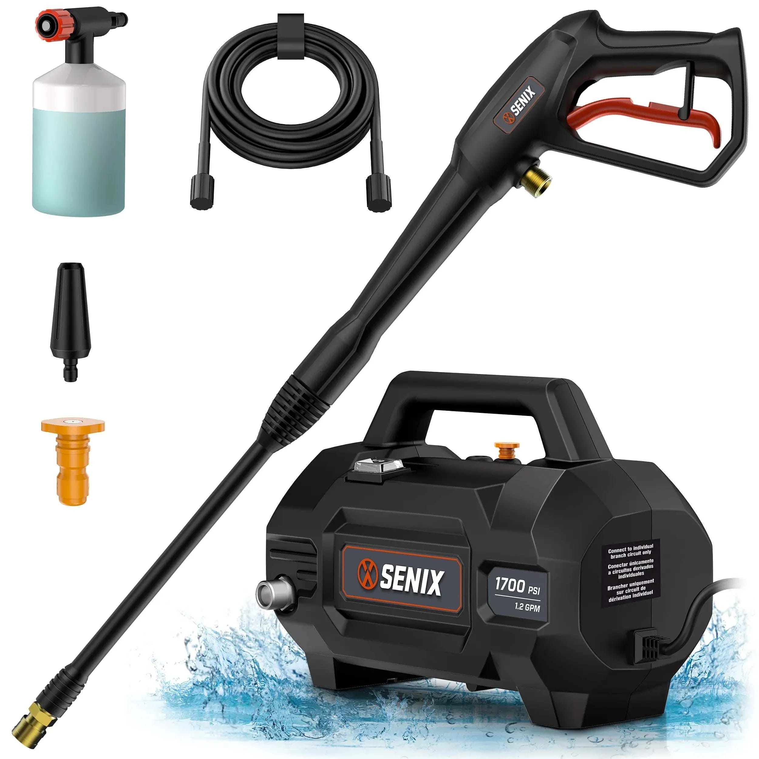 SENIX - 1700 PSI 1.2 GPM 13 Amp Electric Pressure Washer with 2 Spray Tips - Black