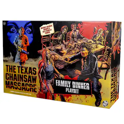 17% INCLUDES EXCLUSIVE GRANDPA & SALLY HARDESTY FIGURES! THE TEXAS CHAINSAW MASSACRE 5 FAMILY DINNER PLAYSET TREAT THAT TEXAS ISN'T THE CHAINSAW CHA MASSACRE