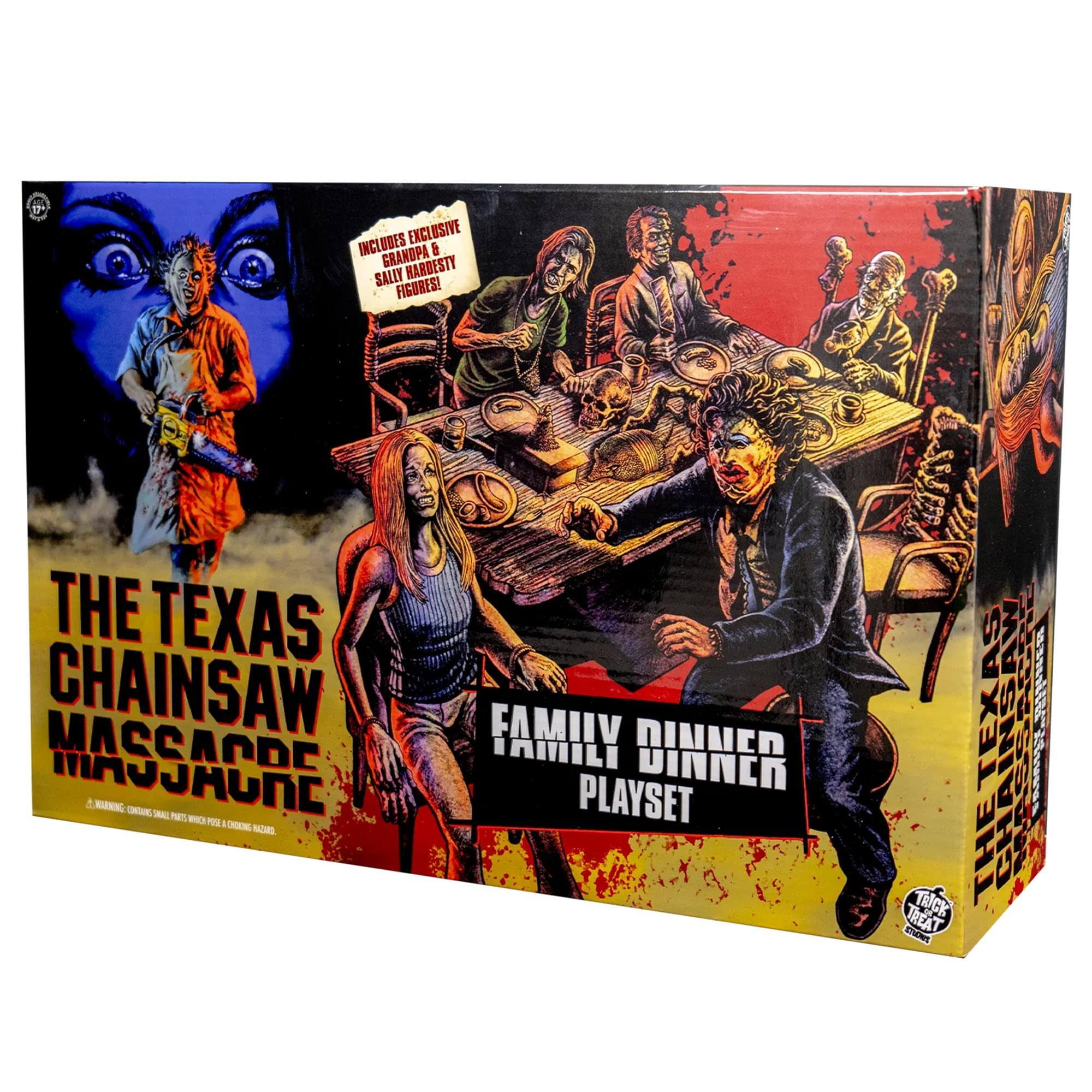 17% INCLUDES EXCLUSIVE GRANDPA & SALLY HARDESTY FIGURES! THE TEXAS CHAINSAW MASSACRE 5 FAMILY DINNER PLAYSET TREAT THAT TEXAS ISN'T THE CHAINSAW CHA MASSACRE