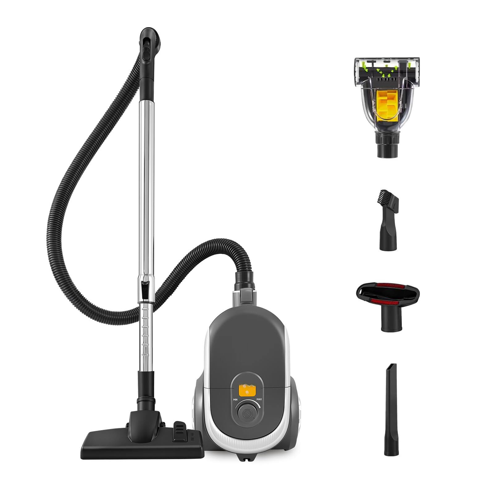 Front. GlowWise - 1200W 17Kpa Canister Vacuum, H13 HEPA Filter, 3.7Qt Large Capacity Bagless Vac for Pet Hair, Carpets & Hard Floors - Sliver.