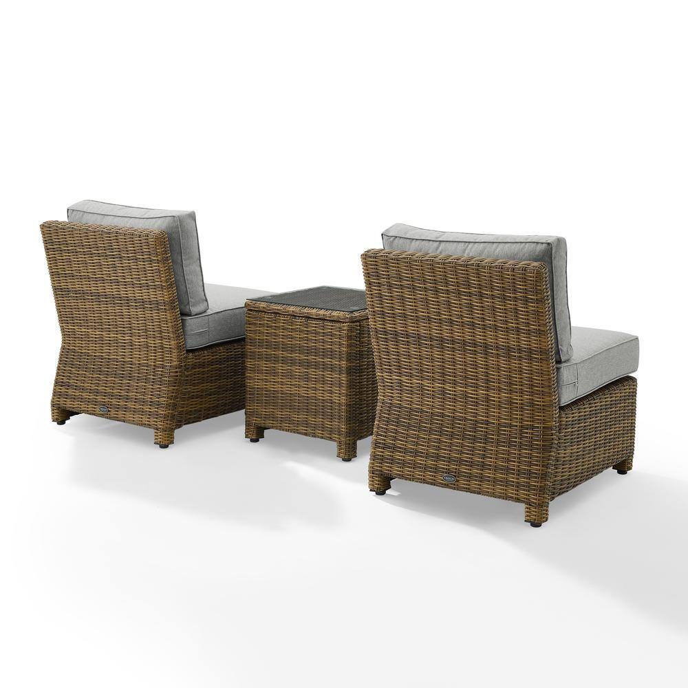 Alt View 1. Crosley Furniture - Bradenton 3Pc Armless Wicker Outdoor Chair Set - Side Table & 2 Armless Chairs - Gray.