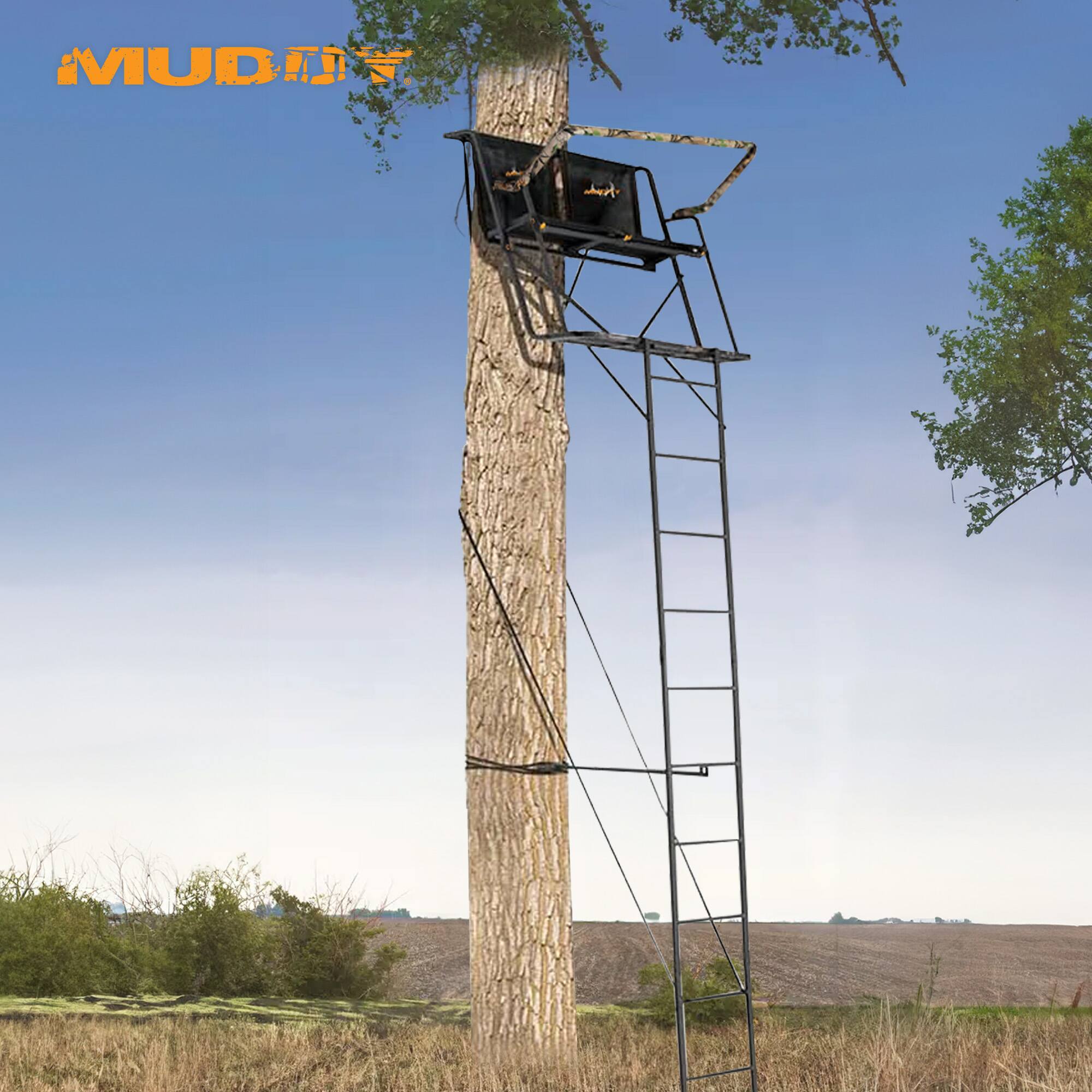 Alt View 3. Muddy - Muddy The Skybox Deluxe 20' Hunting Ladderstand, Climbing Tree Stand w/Blind Kit - Black.