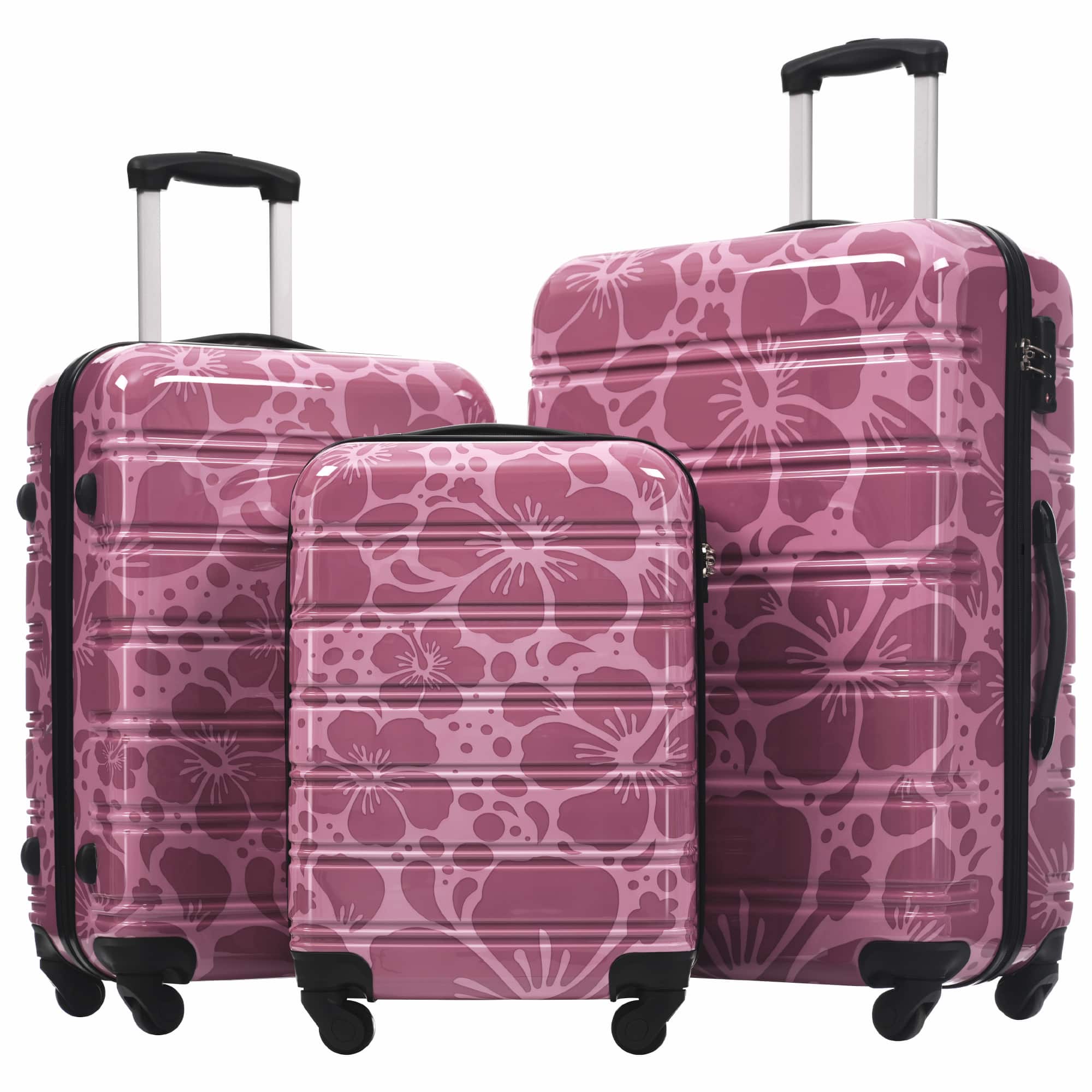Boyel Living - Pink Purple Hardshell Luggage Set Spinner Suitcase with TSA Lock ABS Lightweight Material - Black