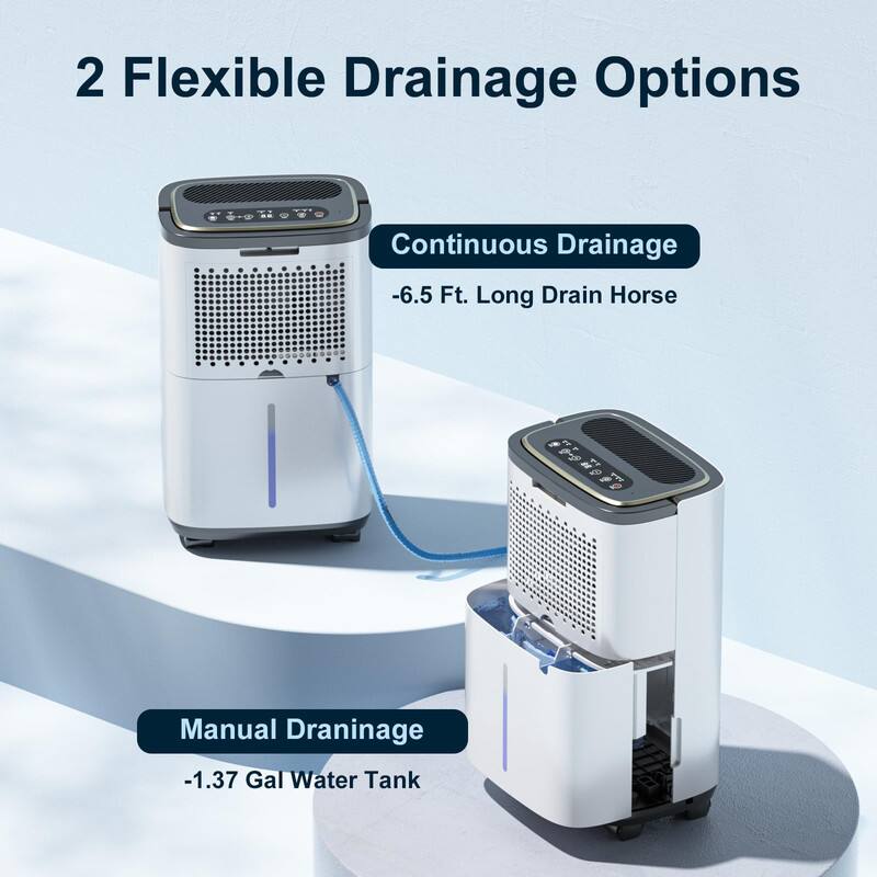 2 Flexible Drainage Options

Continuous Drainage  
-6.5 Ft. Long Drain Horse

Manual Drainage  
-1.37 Gal Water Tank