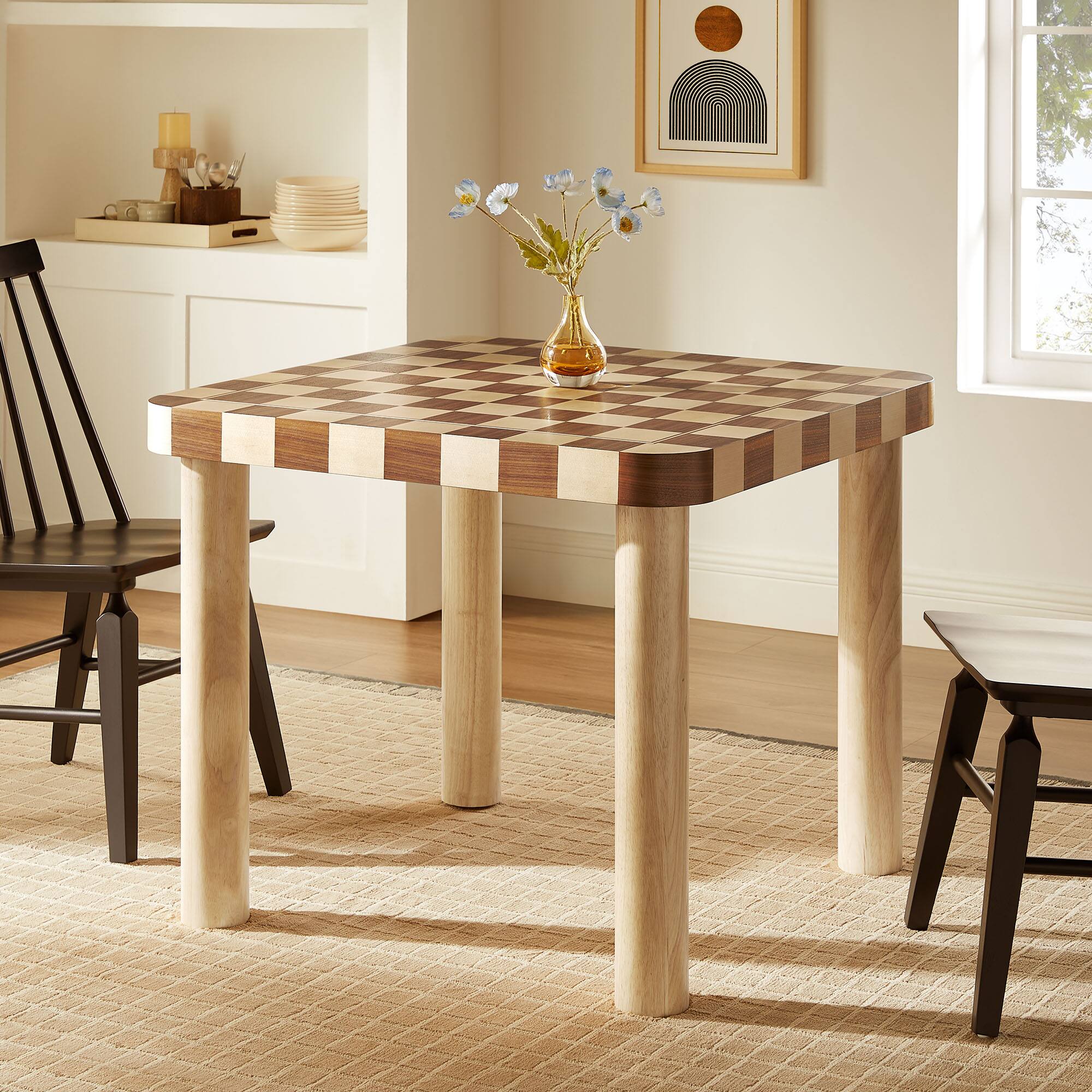 Alt View 2. Modway - Oscar 36 Inch Square Checkered Dining Table by Modway - Oak and Walnut.