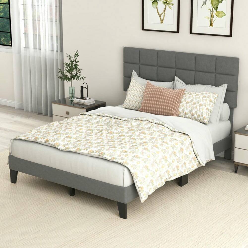 Left. Kadyn - Platform Bed Frame, Bedroom Bed Frame,Queen Size Modern Linen Bed Frame with Adjustable Headboard-Gray - Gray.
