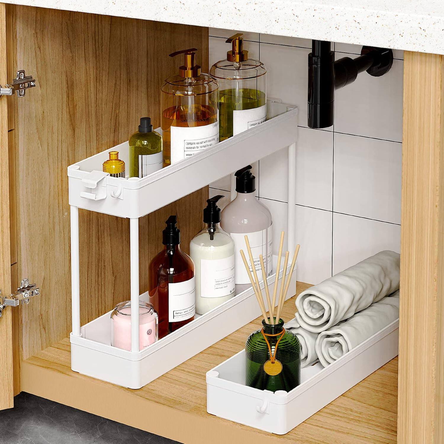 Alt View 2. Wikistore - Slim Rolling Storage Cart, 3-Tier Bathroom Organizer for Kitchen, Office, Laundry - Black.