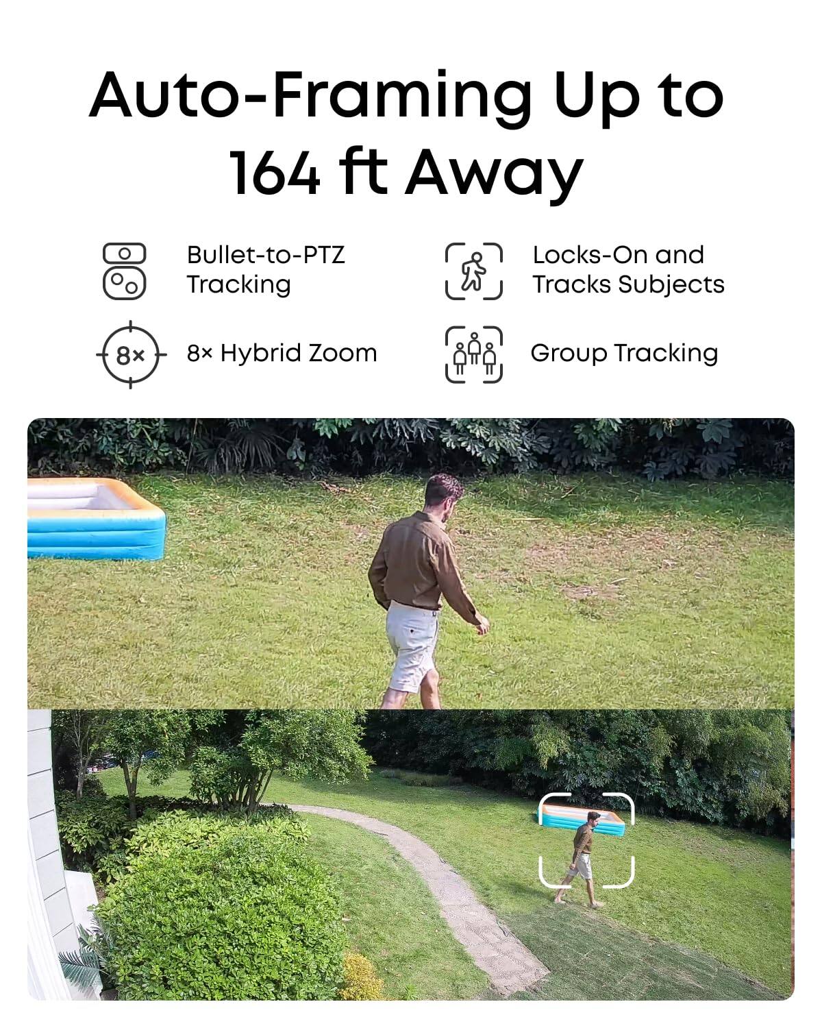 Auto-Framing Up to 164 ft Away

- Bullet-to-PTZ Tracking
- 8x Hybrid Zoom
- Locks-On and Tracks Subjects
- Group Tracking