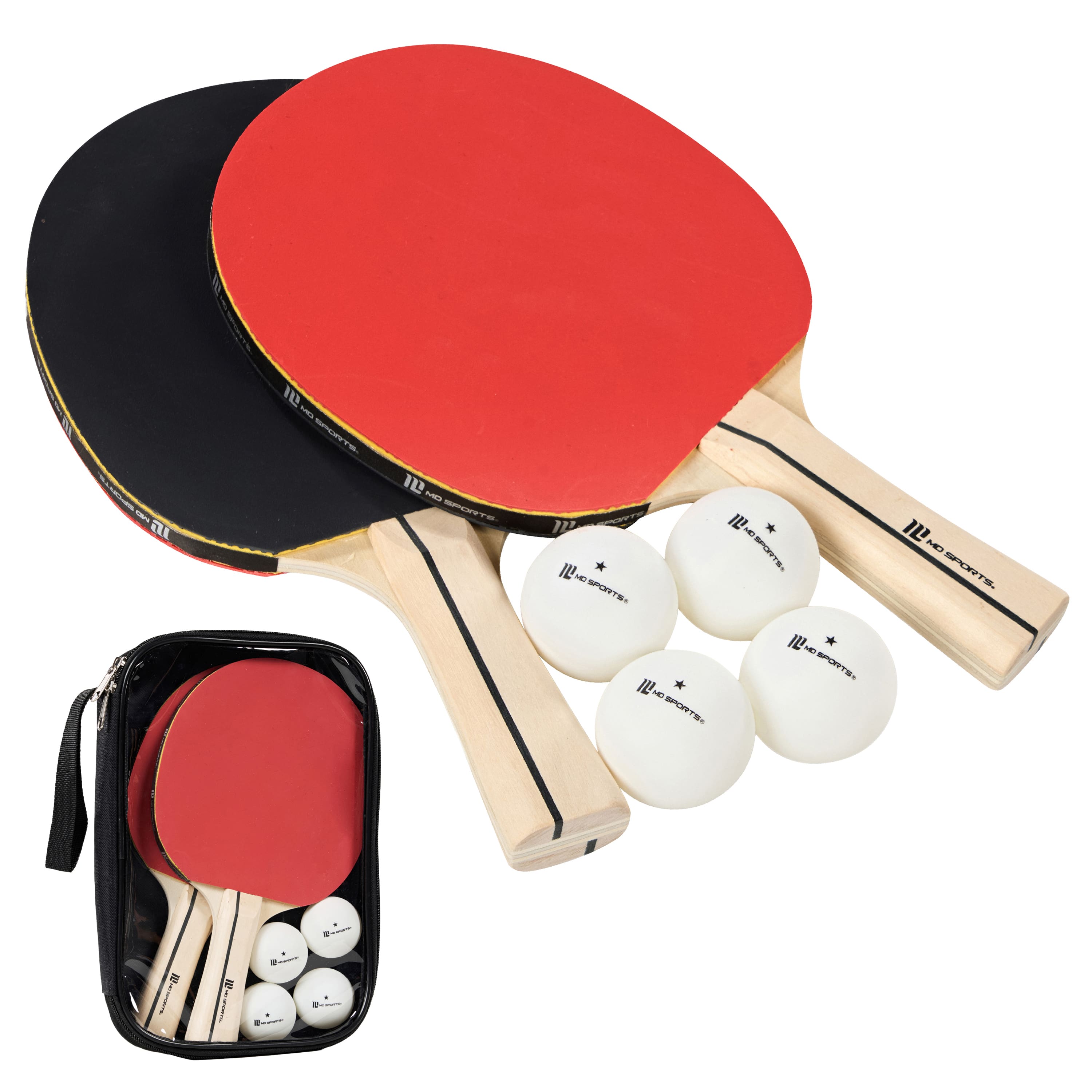MD Sports - Ping Pong Paddle Set, 2-Player with Travel Bag, 5-Ply Wood Blades, Performance Rubber & 4-Ball Set for Beginners - Red and Black price history on PriceWatchPro