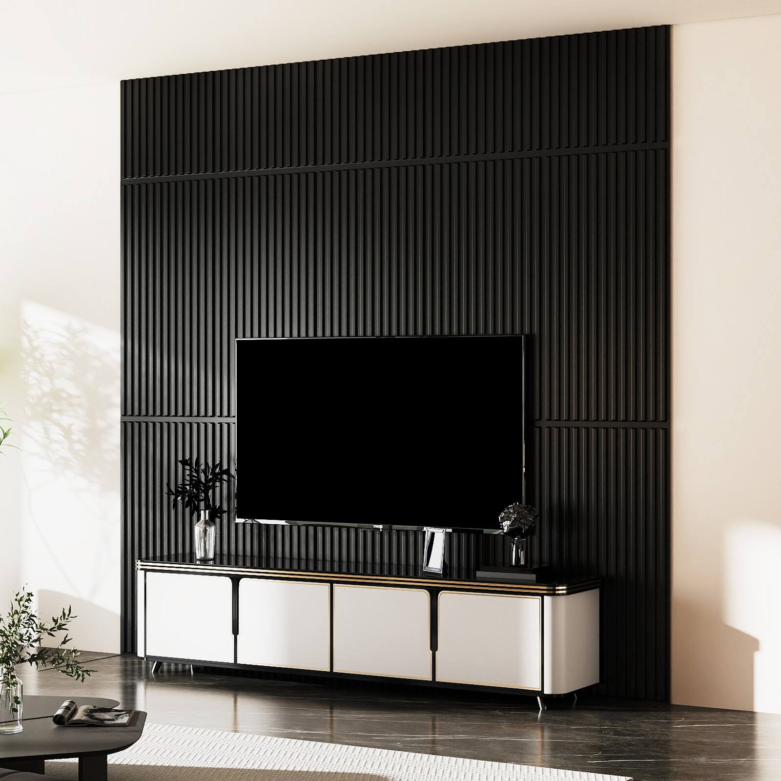 Alt View 4. Costway - Costway 24-Pack PVC Slat Wall Panels, 3D Fluted Panels for Interior Wall Decoration - Black.