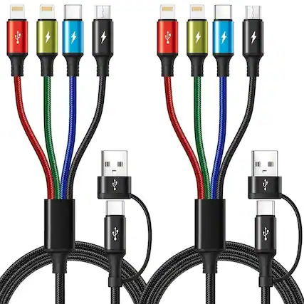 Front. PARKER SLATER - 4-in-1 Multi Charging Cable (3 Pack, 4FT), Fast Charging USB-C/Lightning/Type-C/Micro USB Cord for iPhone, Samsung Galax - BLACK.