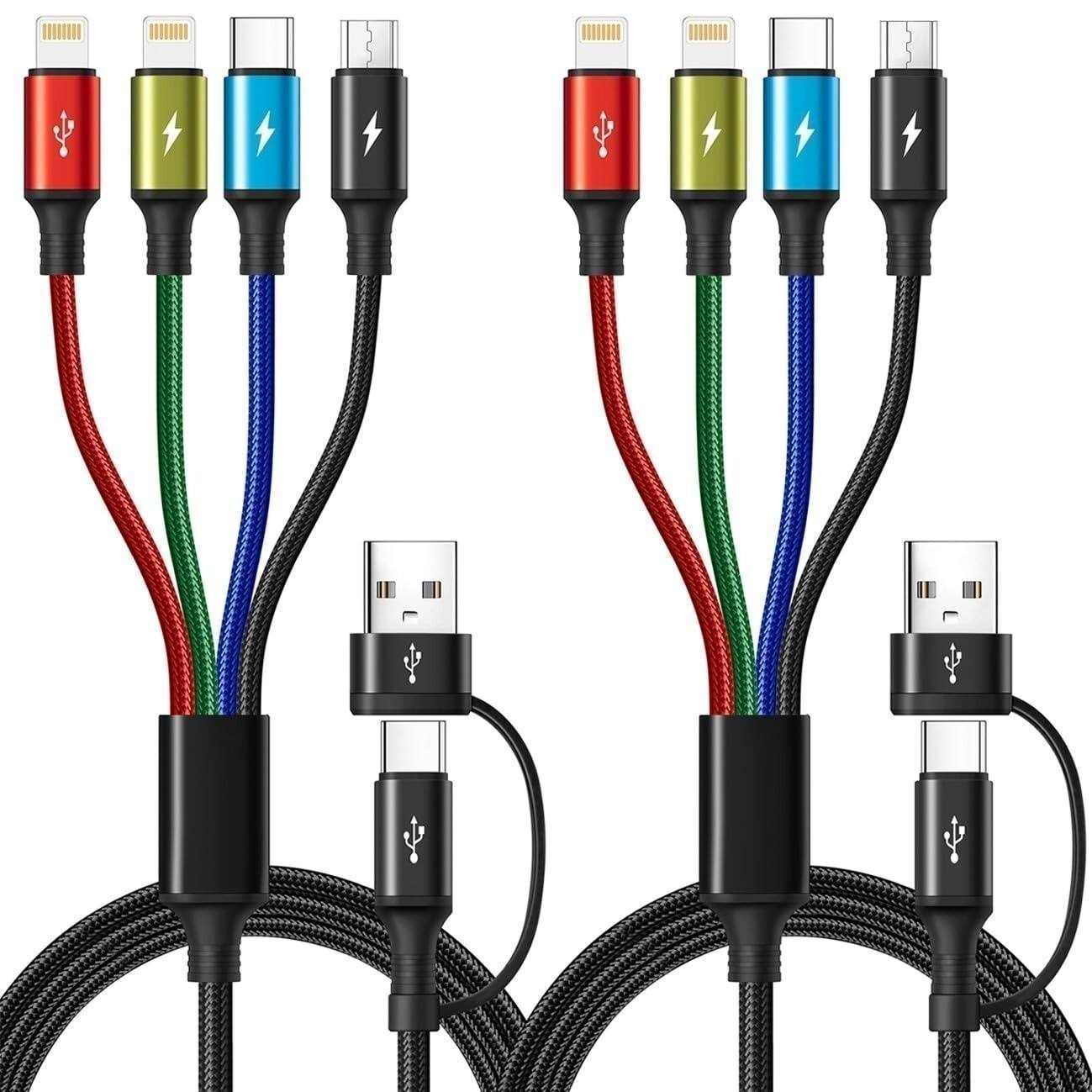 Front. PARKER SLATER - 4-in-1 Multi Charging Cable (3 Pack, 4FT), Fast Charging USB-C/Lightning/Type-C/Micro USB Cord for iPhone, Samsung Galax - BLACK.
