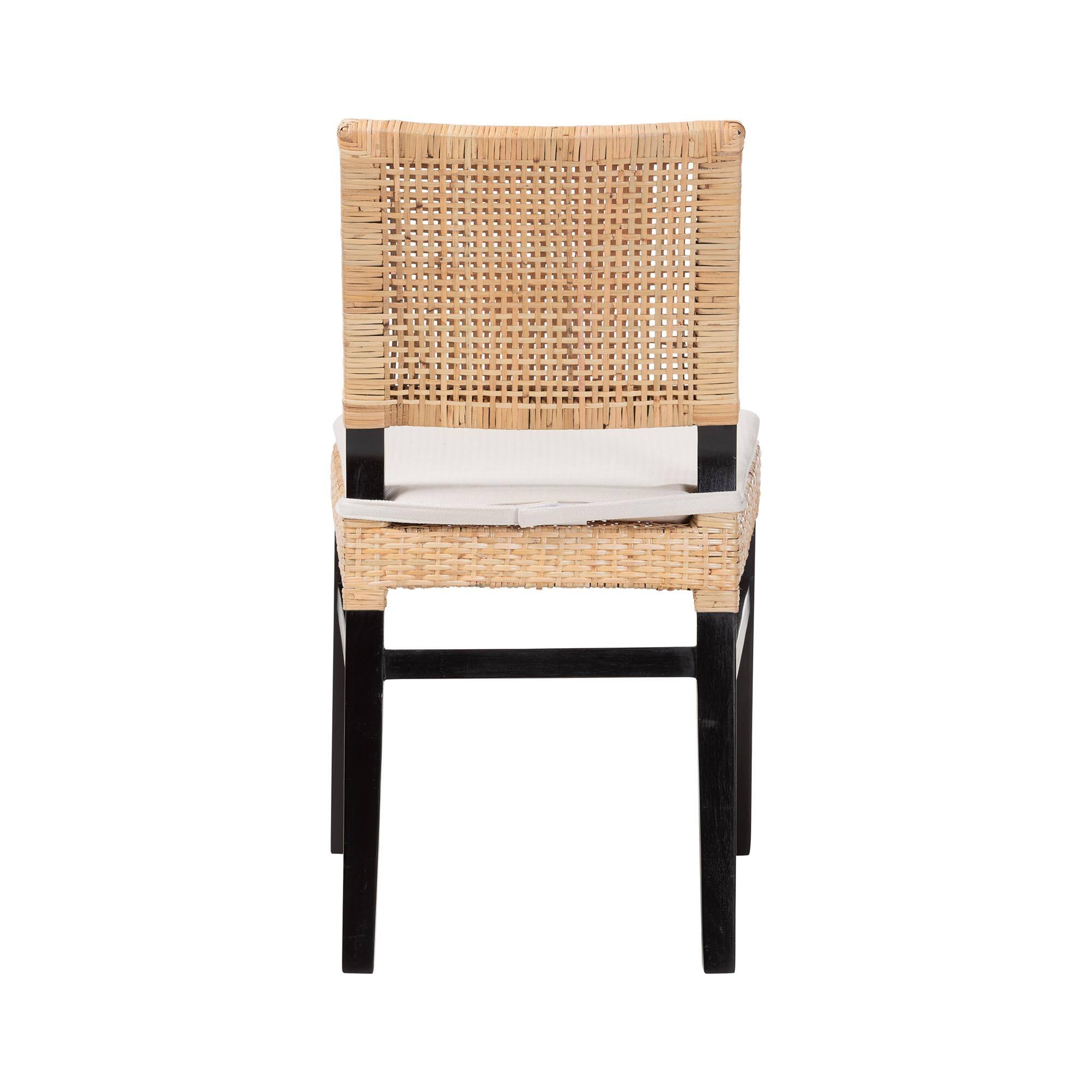 Back. bali & pari - Lesia Natural Rattan Dining Chair with Cushion - Handwoven Wicker Side Chair with Mahogany Wood Frame - Natural Rattan/Espresso Brown.