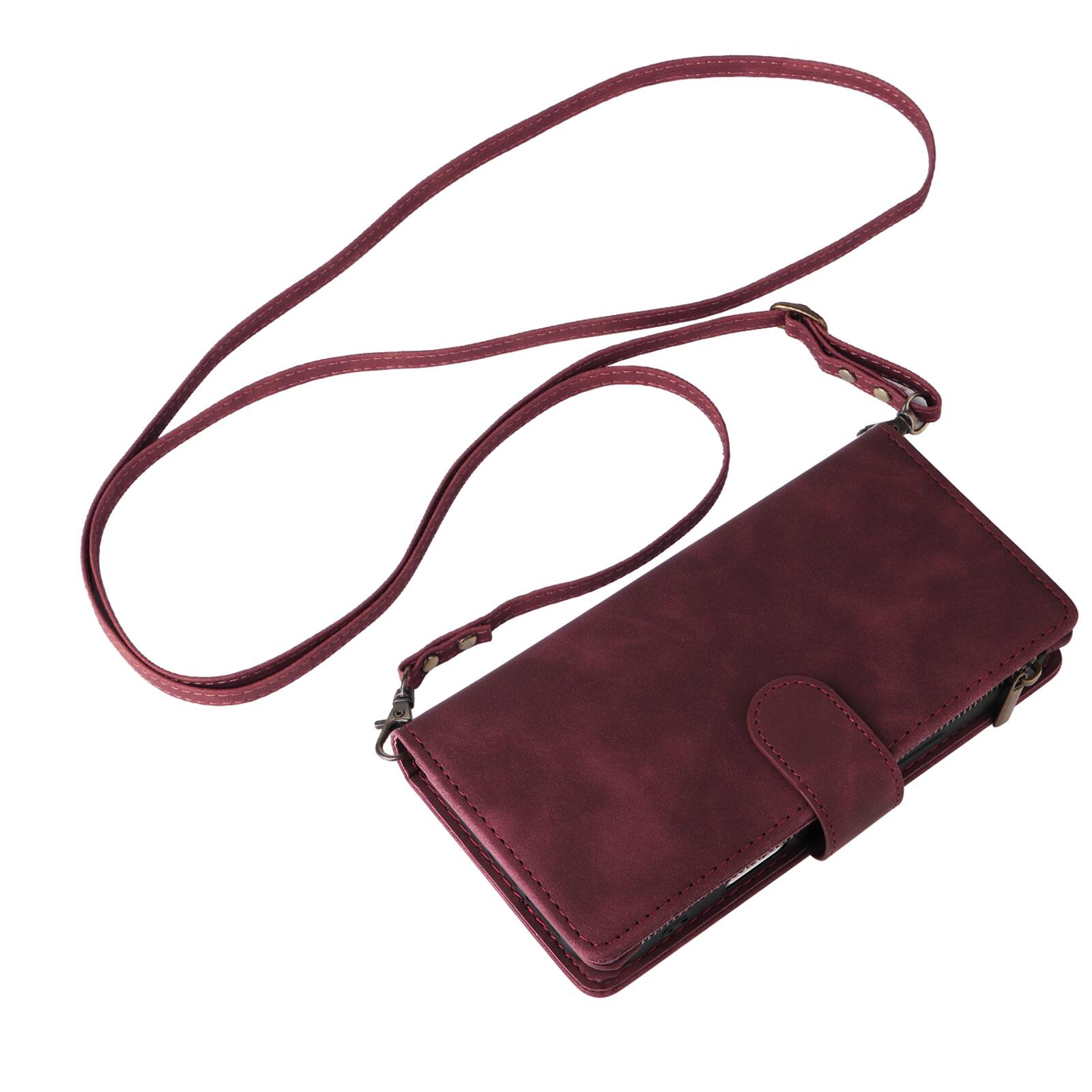 Alt View 9. UUCOVER - Wallet Case for Apple iPhone 17 Pro with Card Slots Cash Holder, Zipper Pocket, Wrist & Shoulder Strap, Flip Stand Cover - Winered.