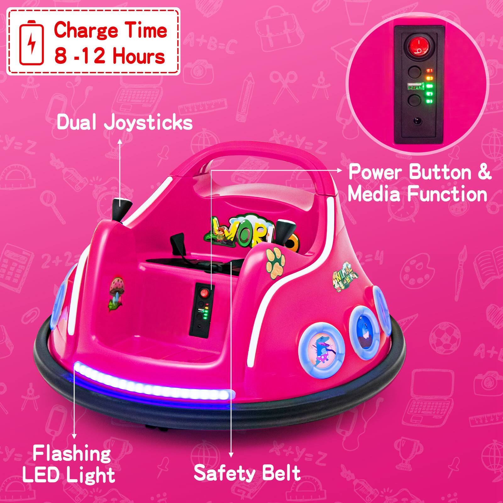 Charge Time 8-12 Hours, Dual Joysticks, Power Button & Media Function, Flashing LED Light, Safety Belt