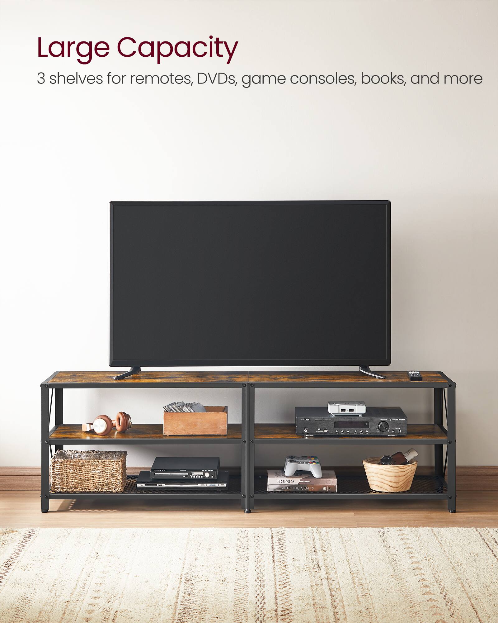 Songmics Home TV Stand, TV Table for TV up to 70 Inches, with Shelves ...
