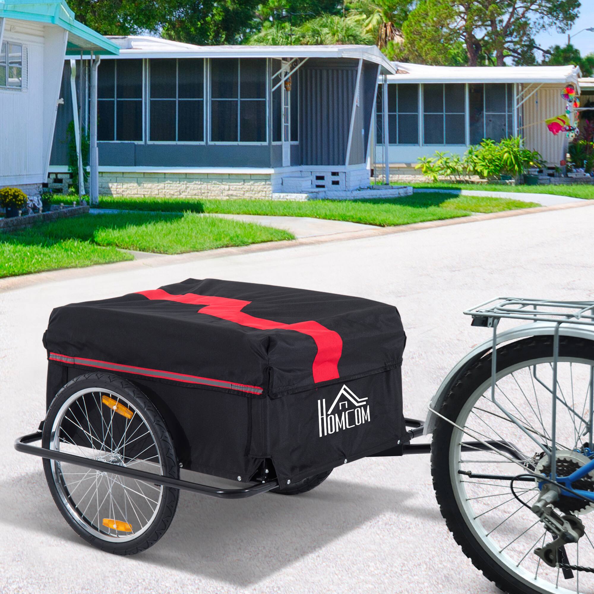 Alt View 1. Aosom - Bicycle Cargo Trailer, Two-Wheel Bike Luggage Wagon Trailer with Removable Cover, Fits 22"-28" Bicycle Wheels - Black and Red.
