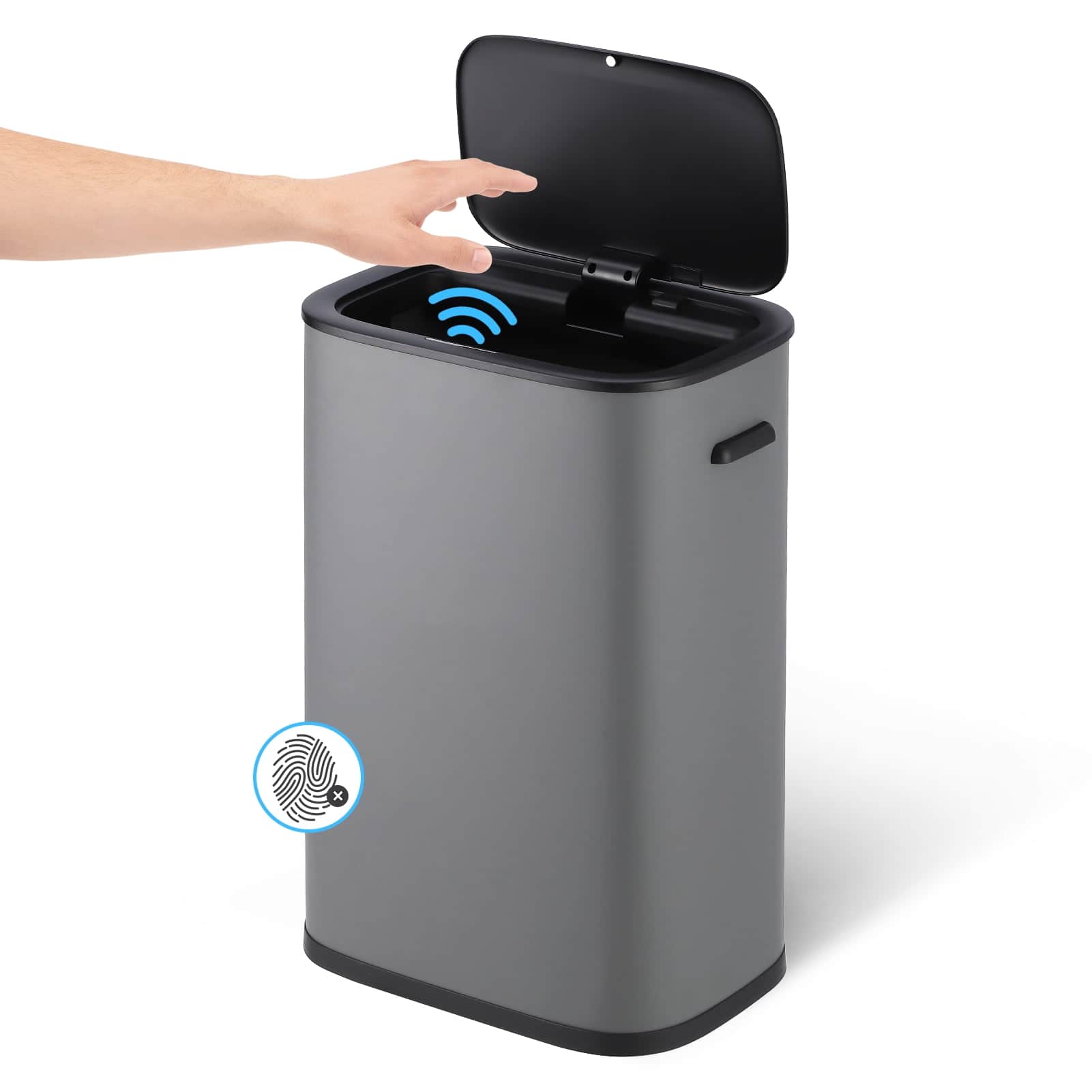 Homhougo - 13 Gallon Automatic Trash Can with Lid, Smart Motion Sensor Bin for Bedroom, Bathroom, Kitchen, Office - Gray