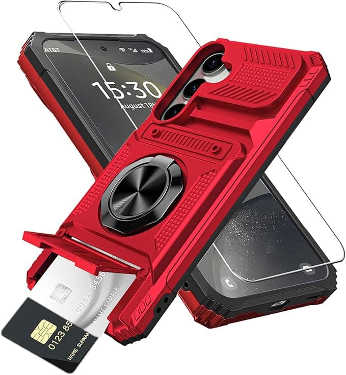 Gravity Ridge - for Samsung Galaxy A36 Wallet Case with Card Holder 360°Ring Kickstand Military Grade Drop Shockproof Rugged Case - Red