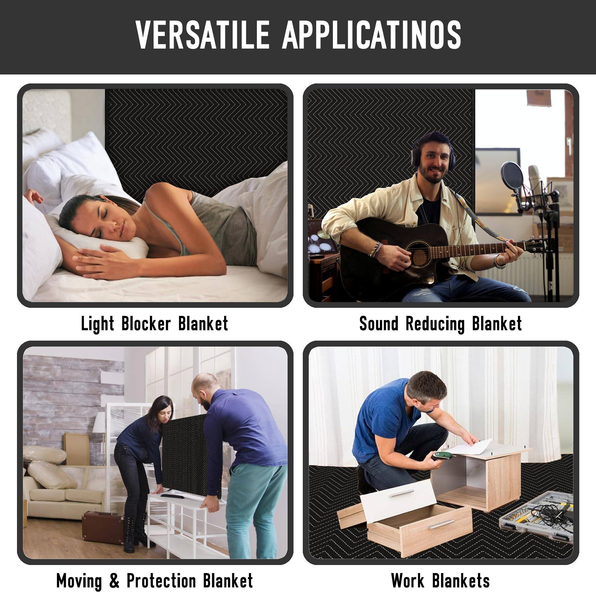 VERSATILE APPLICATIONS

- Light Blocker Blanket
- Sound Reducing Blanket
- Moving & Protection Blanket
- Work Blankets