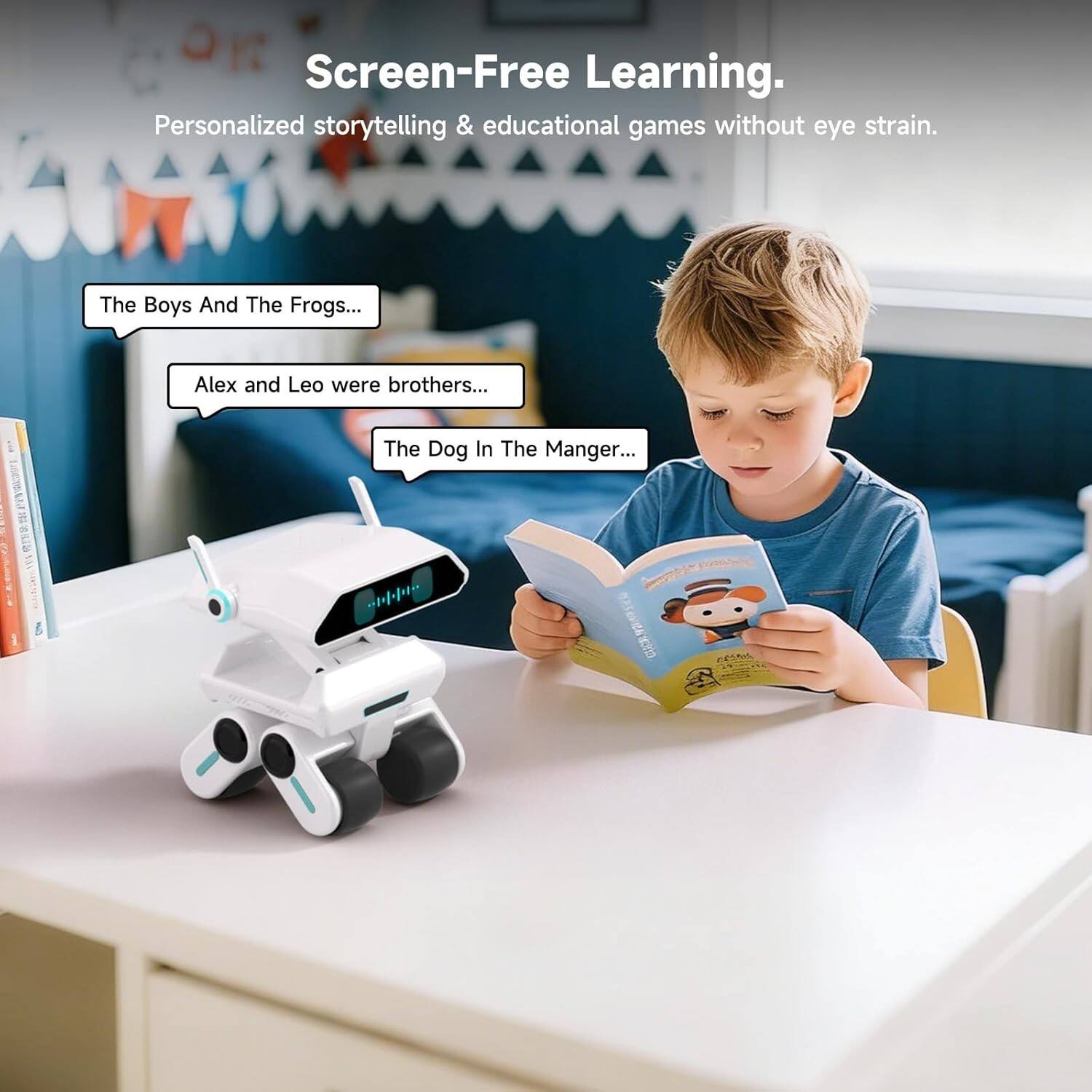 Screen-Free Learning.  
Personalized storytelling & educational games without eye strain.

The Boys And The Frogs...  
Alex and Leo were brothers...  
The Dog In The Manger...