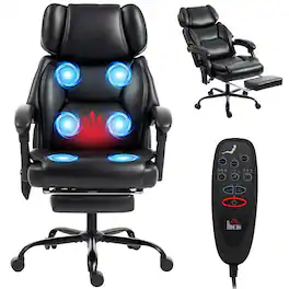 Homcom - Back Vibration Massage Office Chair Heated Reclining Computer Chair w/ Footrest, Swivel Wheels - Black