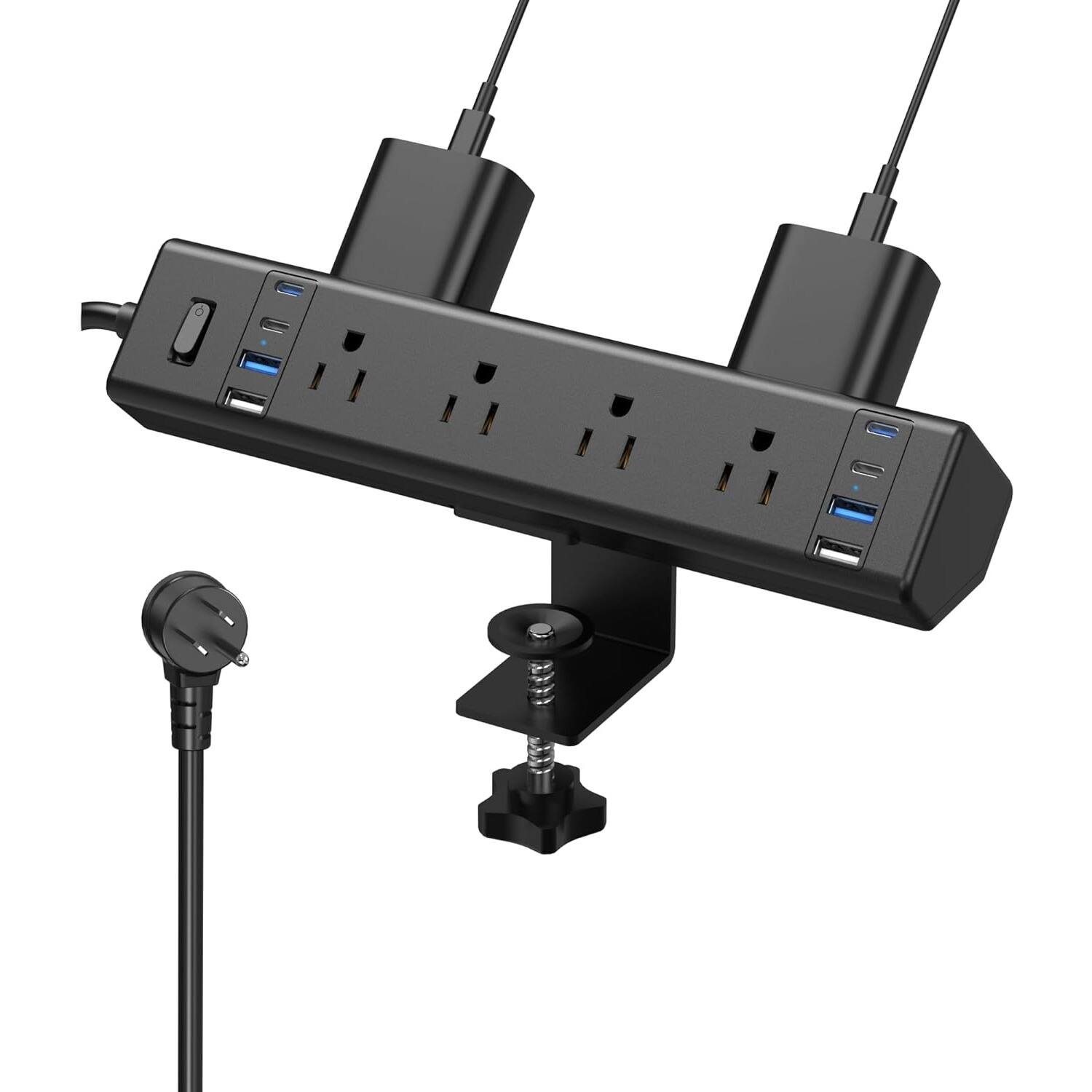 PARKER SLATER - 40W Desk Clamp Power Strip with 4 USB-C & 8 AC Outlets, Surge Protector, 14AWG Heavy-Duty Cord, 6FT Cable - Black
