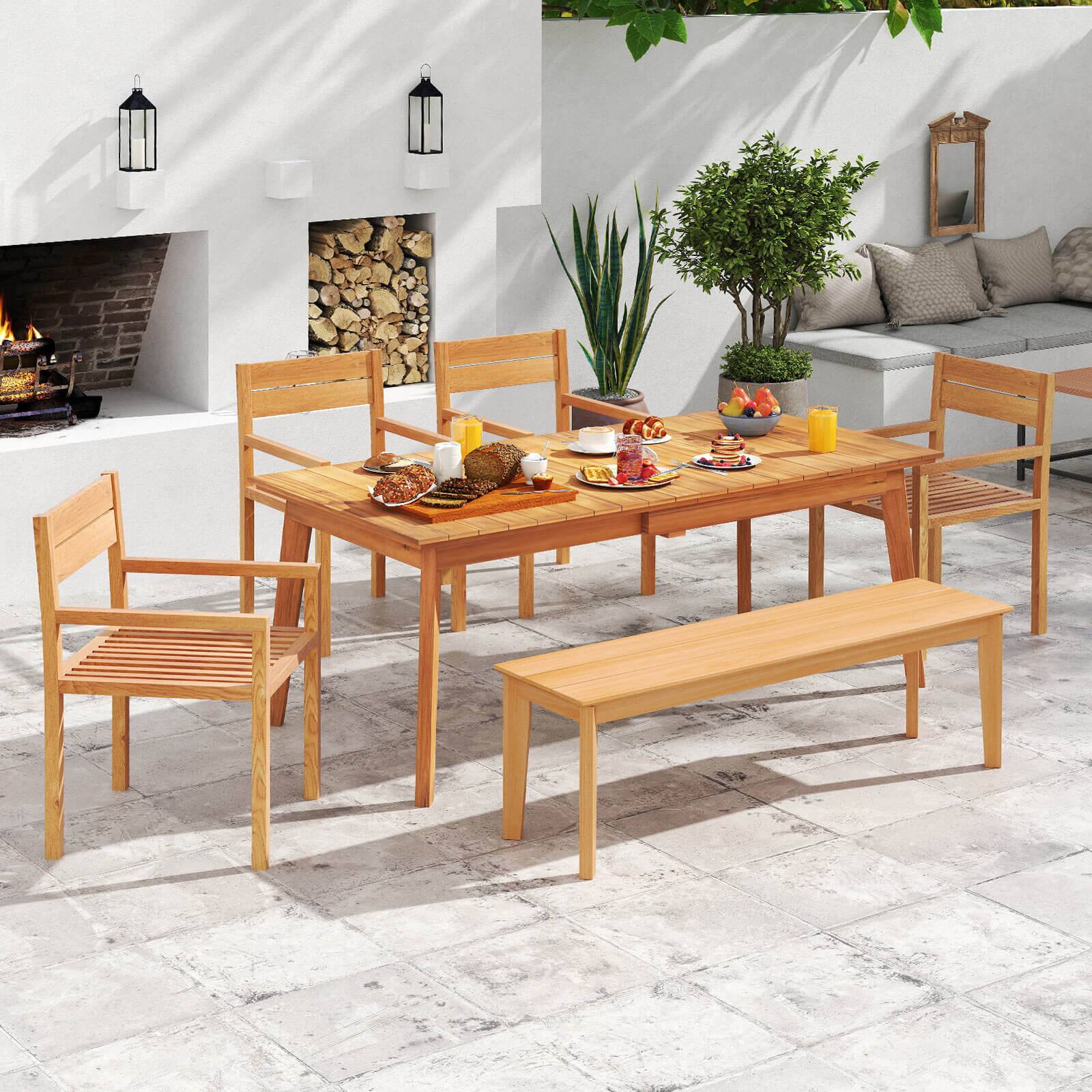 Alt View 4. Costway - Costway 1 PCS Outdoor Teak Wood Chair Patio Dining Armchair with Slatted Seat & Backrest - Natural.