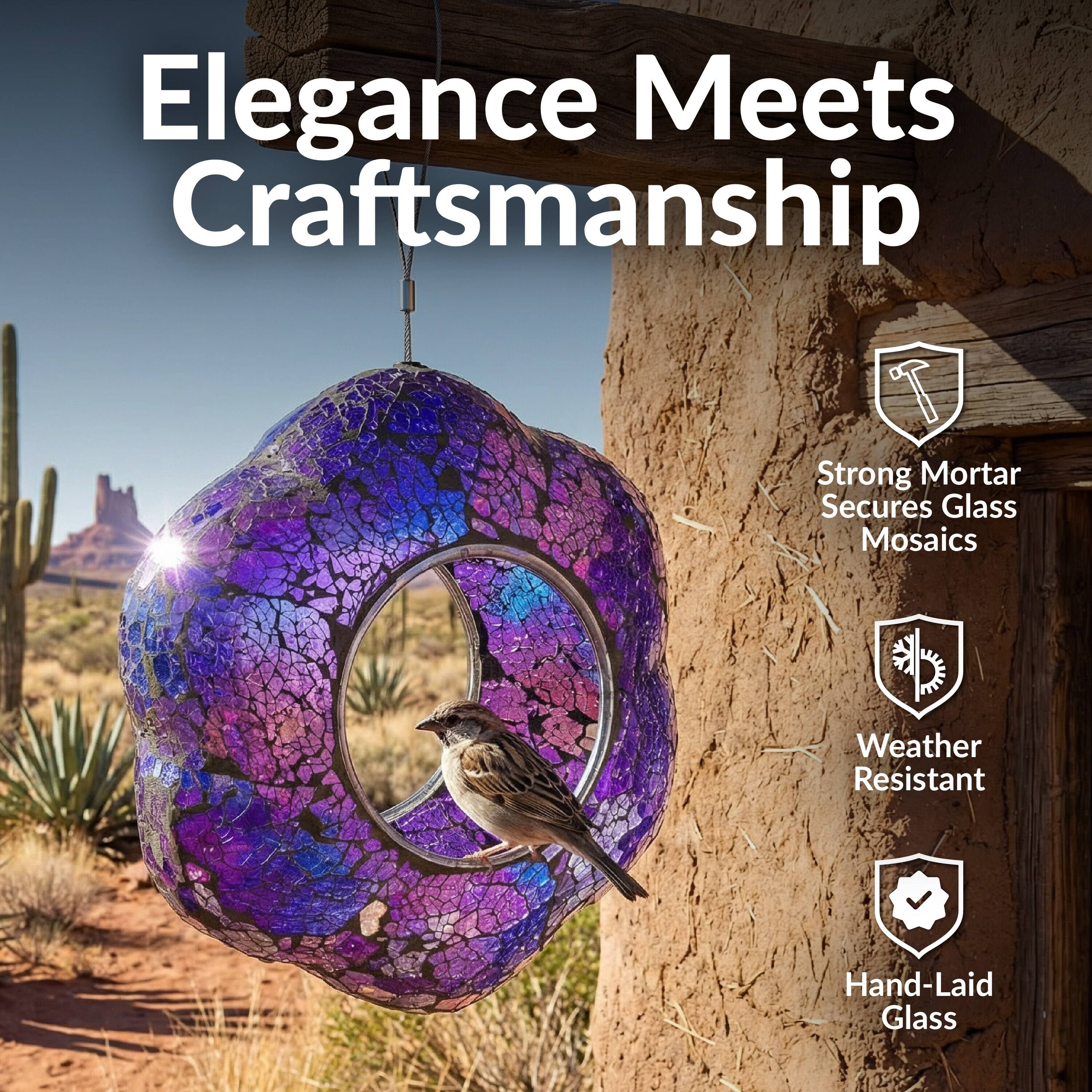 Elegance Meets Craftsmanship

- Strong Mortar Secures Glass Mosaics
- Weather Resistant
- Hand-Laid Glass