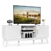Front. Gymax - Gymax TV Stand Entertainment Media Console w/ 2 Rattan Cabinets & Open Shelves - White.