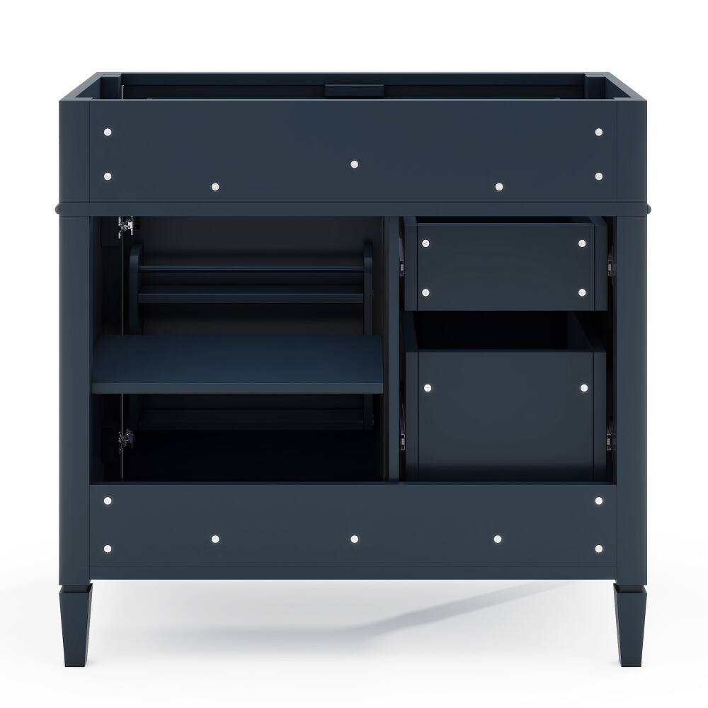 Alt View 1. Loheer - Loheer 36 inch bathroom vanity without top, Blue Solid Wood Frame, 2 Drawers & Tip-out Drawer - Blue.