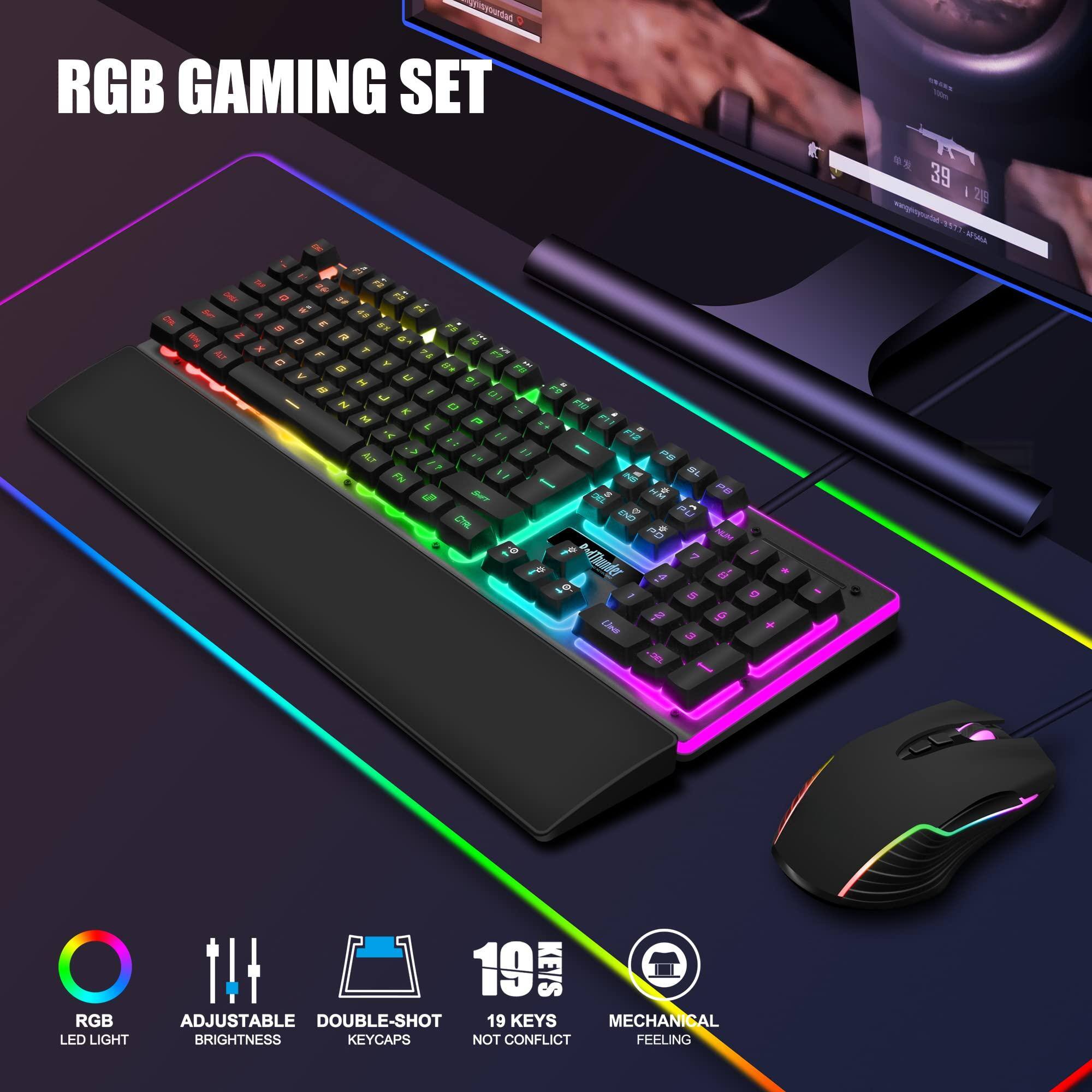 RGB GAMING SET

- RGB LED LIGHT
- ADJUSTABLE BRIGHTNESS
- DOUBLE-SHOT KEYCAPS
- 19 KEYS NOT CONFLICT
- MECHANICAL FEELING