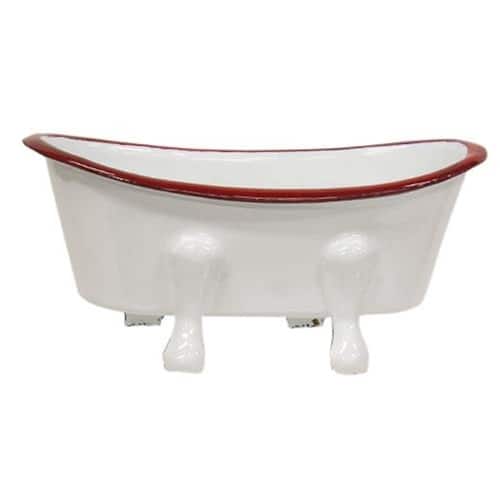 BreeBe - *Red Rim Enamel Tub Soap Dish - White, Red