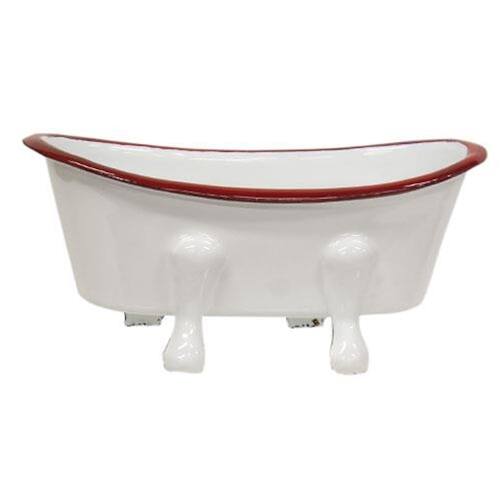 Front. BreeBe - *Red Rim Enamel Tub Soap Dish - White, Red.