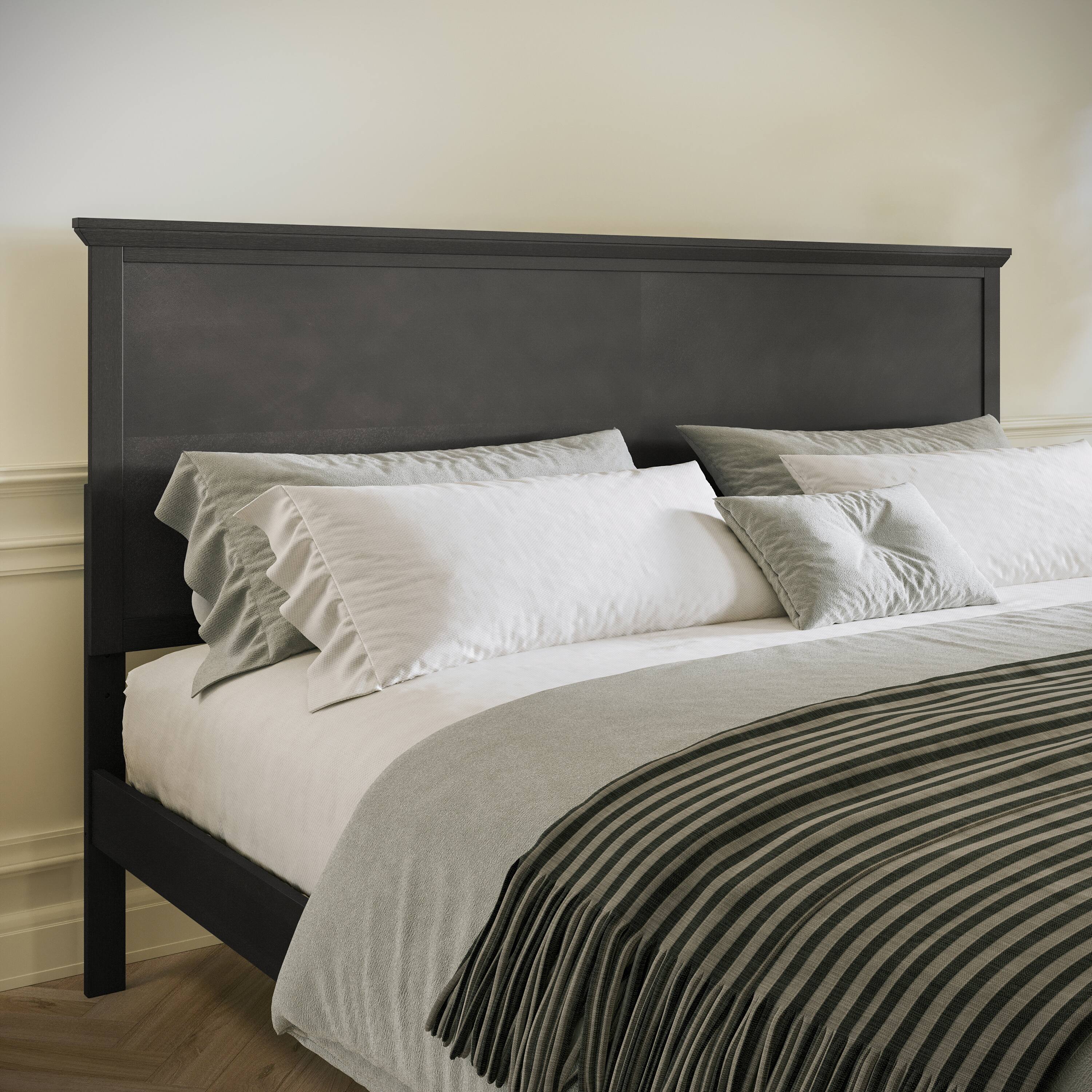 Alt View 2. Flash Furniture - Fiona Dark Gray King Size Solid Wood Platform Bed Frame with Headboard, Footboard, and Slatted Bottom - Gray.