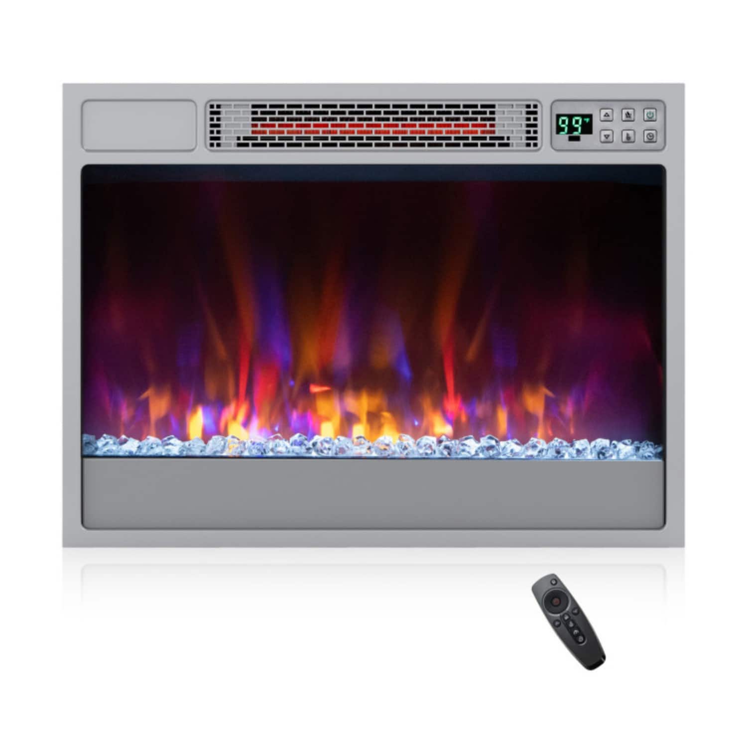 LUCKY ONE - 23 Inch Recessed Electric Fireplace Insert with 6 Flame Modes & 1000 Sq Ft Heating - Silver