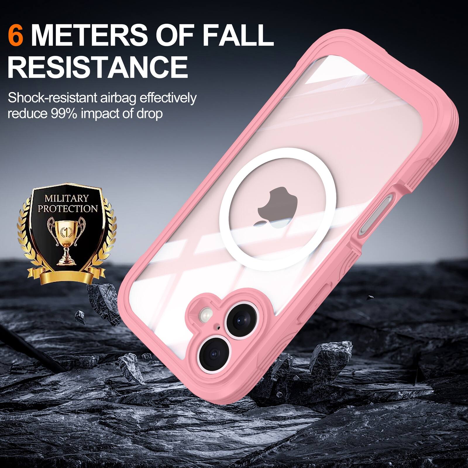 6 METERS OF FALL RESISTANCE  
Shock-resistant airbag effectively reduce 99% impact of drop  
MILITARY PROTECTION