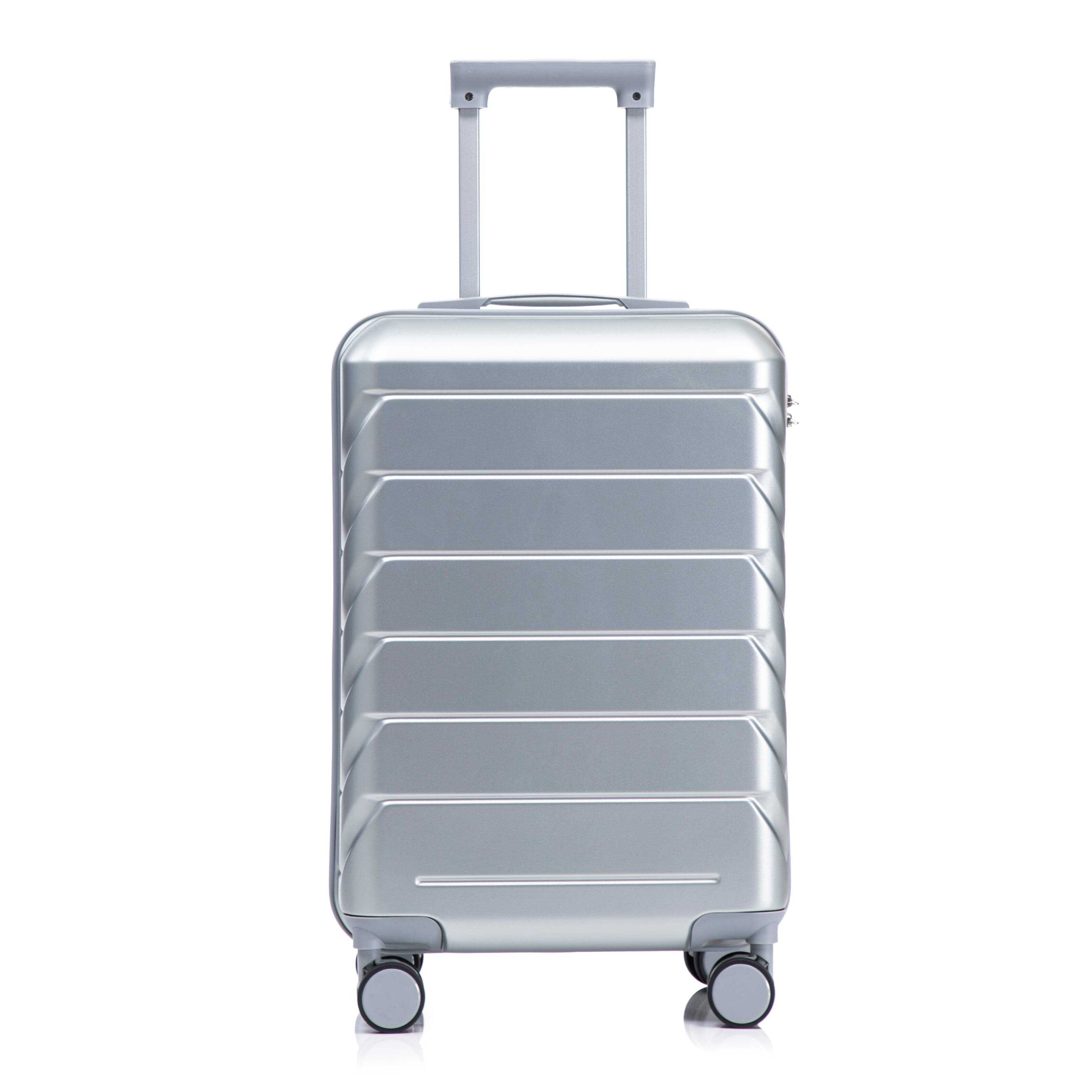 Angle. Z-Edge - 20" Hardside Checked Luggage, Suitcase with Spinner Wheels, Scratch-Resistant Hardshell Suitcase with Combination Lock - Silver.