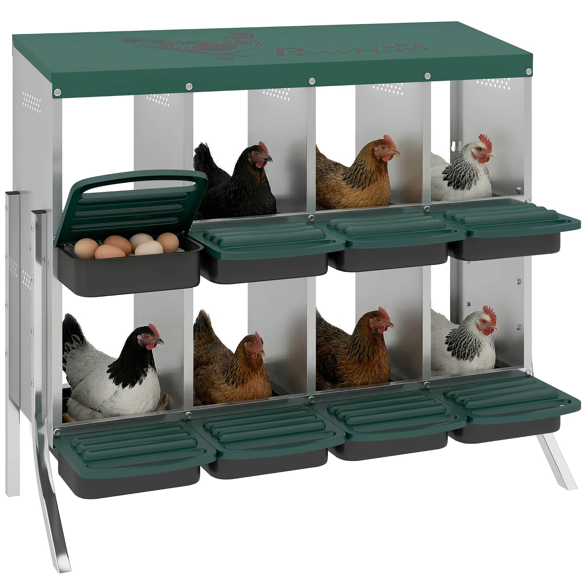 Pawhut - Nesting Boxes, 8 Compartment Metal Nesting Boxes for Chickens - Silver
