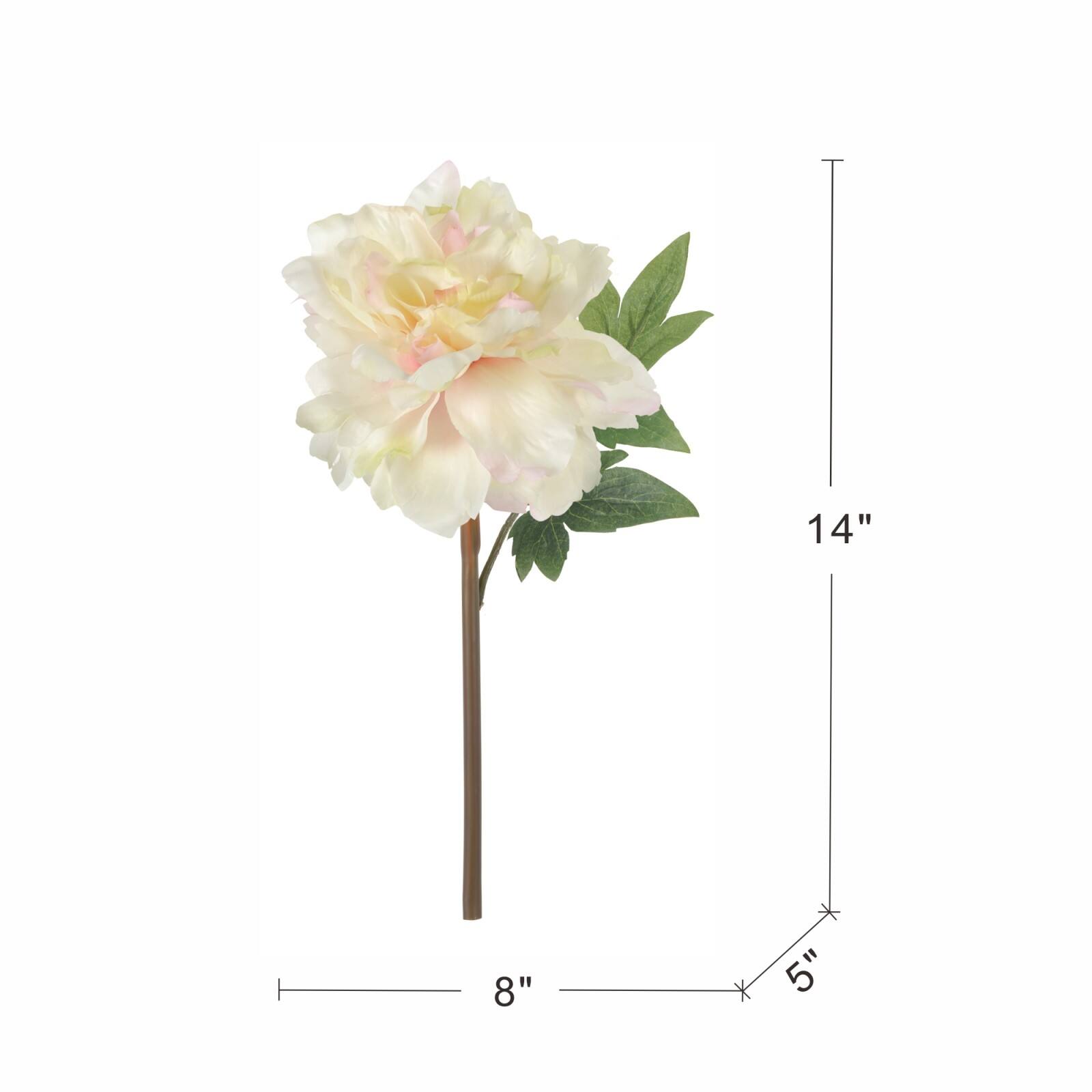 Alt View 1. Glintex - 14 Inch Faux Peony Stem with Pink-Tinged Petals, Lifelike Fabric and Plastic Design for Elegant Home Floral Arrangements - White+Pink.