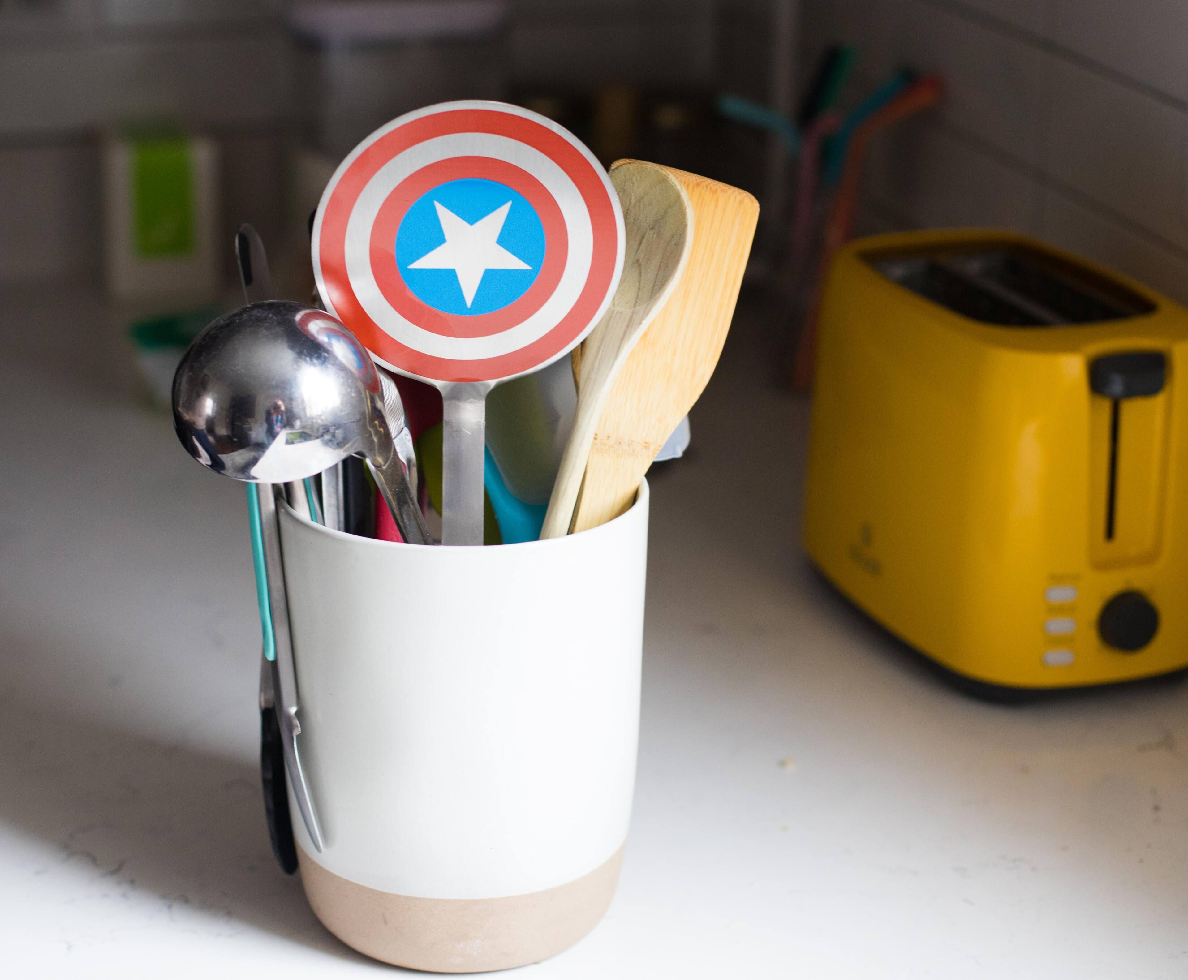 Alt View 3. Marvel - Marvel Captain America Shield Colored Flat Stainless Steel Wide Head Spatula - Multicolored.