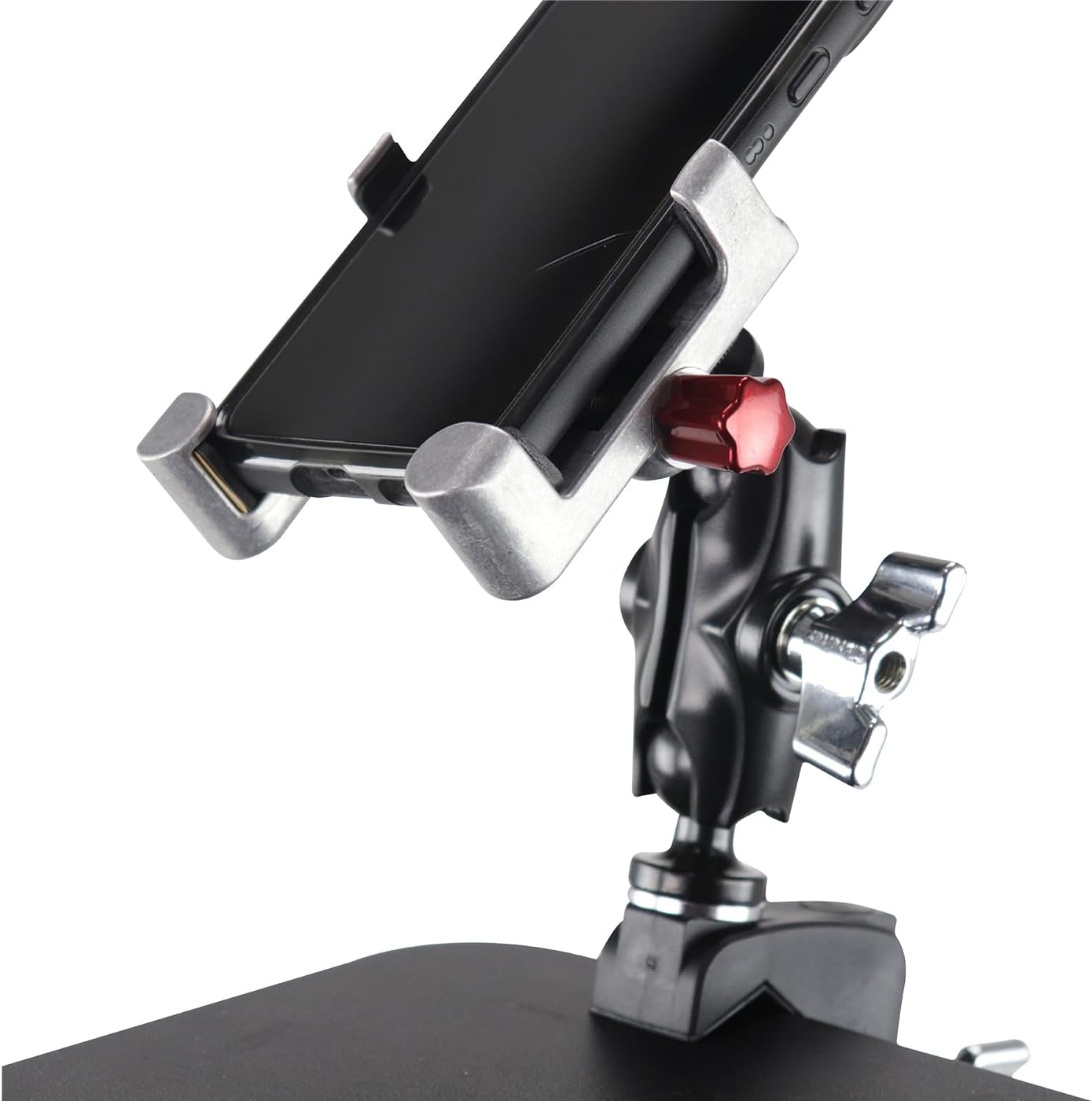 Left. Gibraltar Hardware - Dual Adjust Metal Smartphone Holder, 360° Adjustment in Landscape and Portrait Orientation, with Heavy Duty C Clamp - Black.