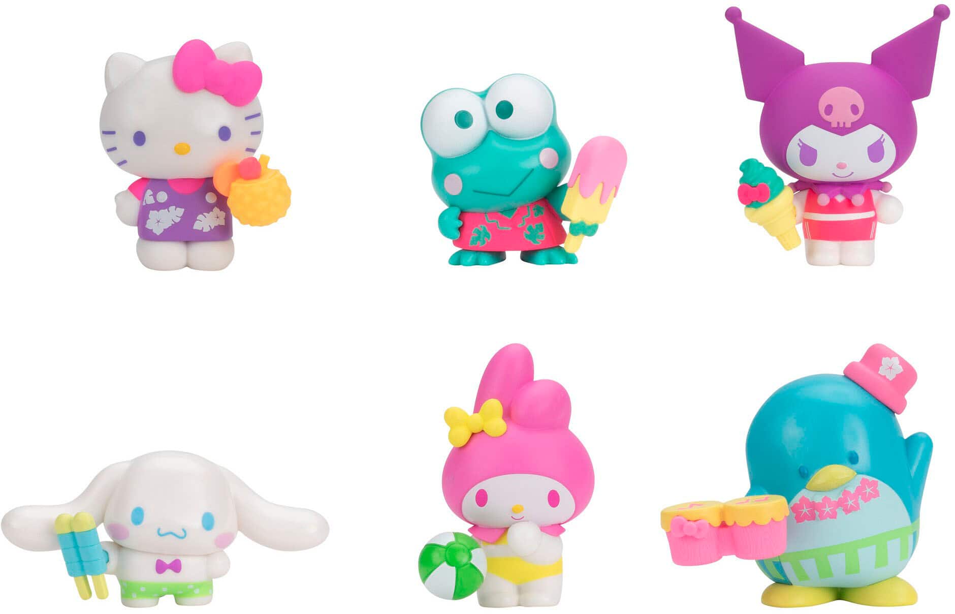 Angle. Jazwares - Hello Kitty and Friends Neon Tropical Party - 2” Figure 6-Pack.