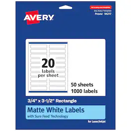 Avery - Matte Rectangle Labels, .75" x 3.5", 1,000 Labels - White