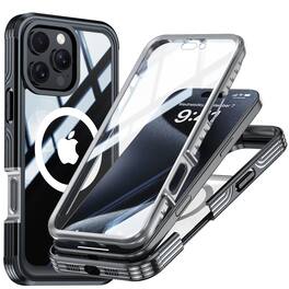Dteck - Full-Body Case for Apple iPhone 16 Pro with Built-in Screen Protector, Magnetic Rugged Shockproof Protective Cover - Black