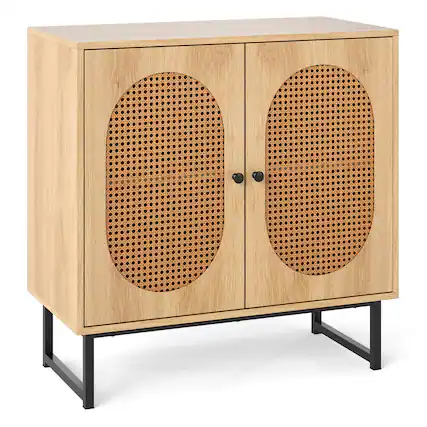 Front. Costway - Costway Buffet Cabinet with 2 Doors Adjustable Shelf Metal Legs Accent Floor Cabinet Natural - Natural.